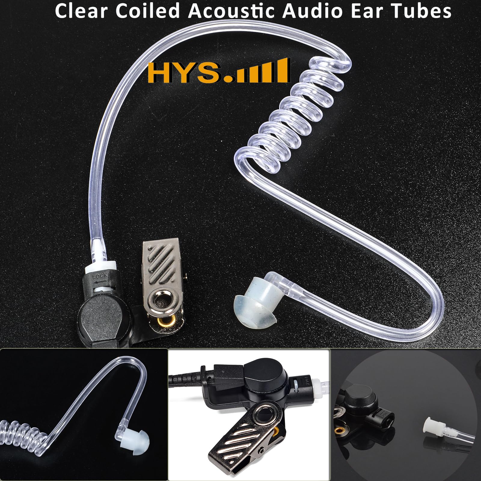 HYS Auricolari compatibili con Motorola R7, R7a, MXP600, APX, N30, N50, ION ecc. Tubo di commutazione trasparente, con microfono, cavo nero (KH07A0-R7+B05+M)
