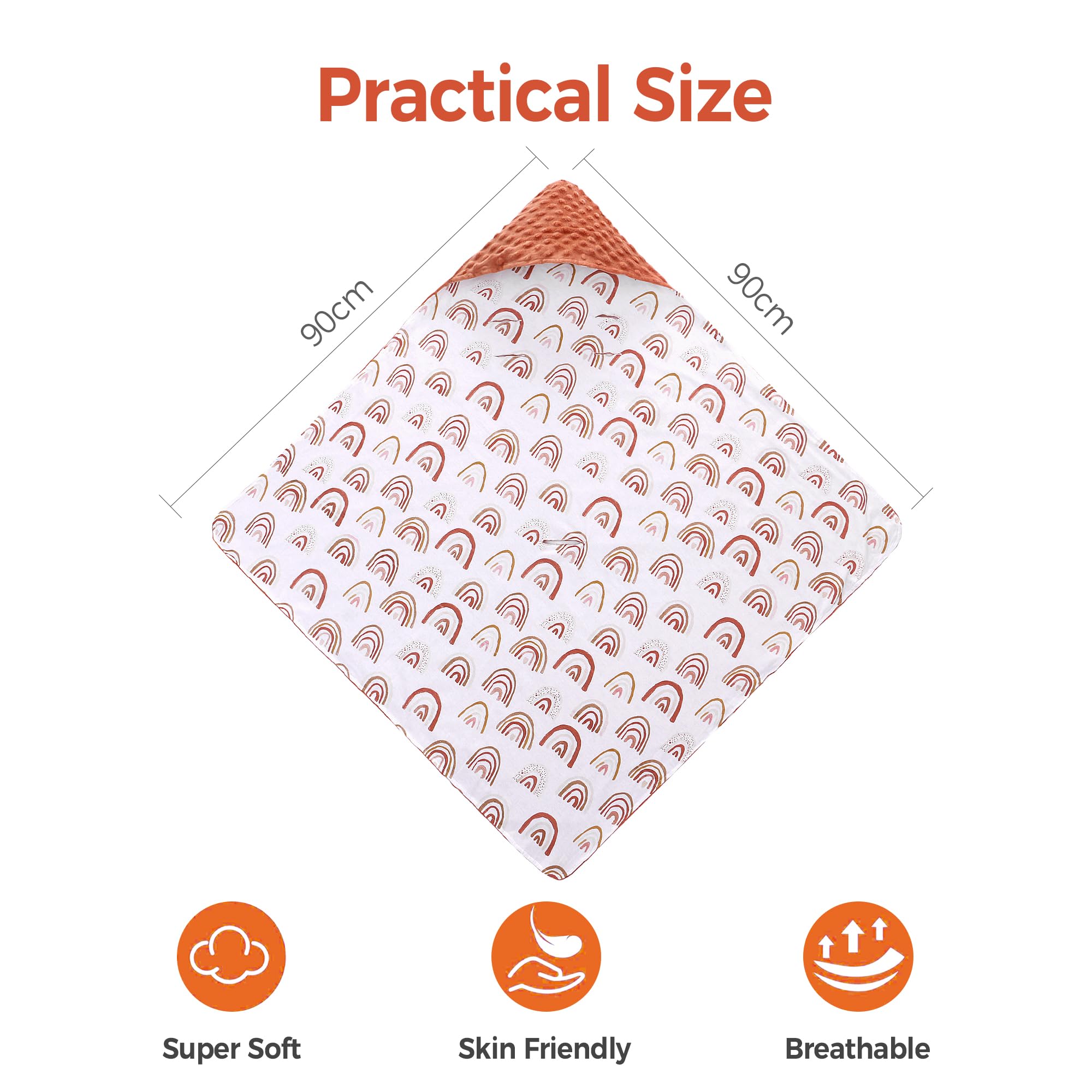 Miracle Baby Coperta Avvolgente in Cotone 90x90cm, Copertina Multifunzionale Universale per Neonati, Passeggino, Ovetto e Seggiolino Auto, Reversibile per Quattro Stagioni, Arcobaleno