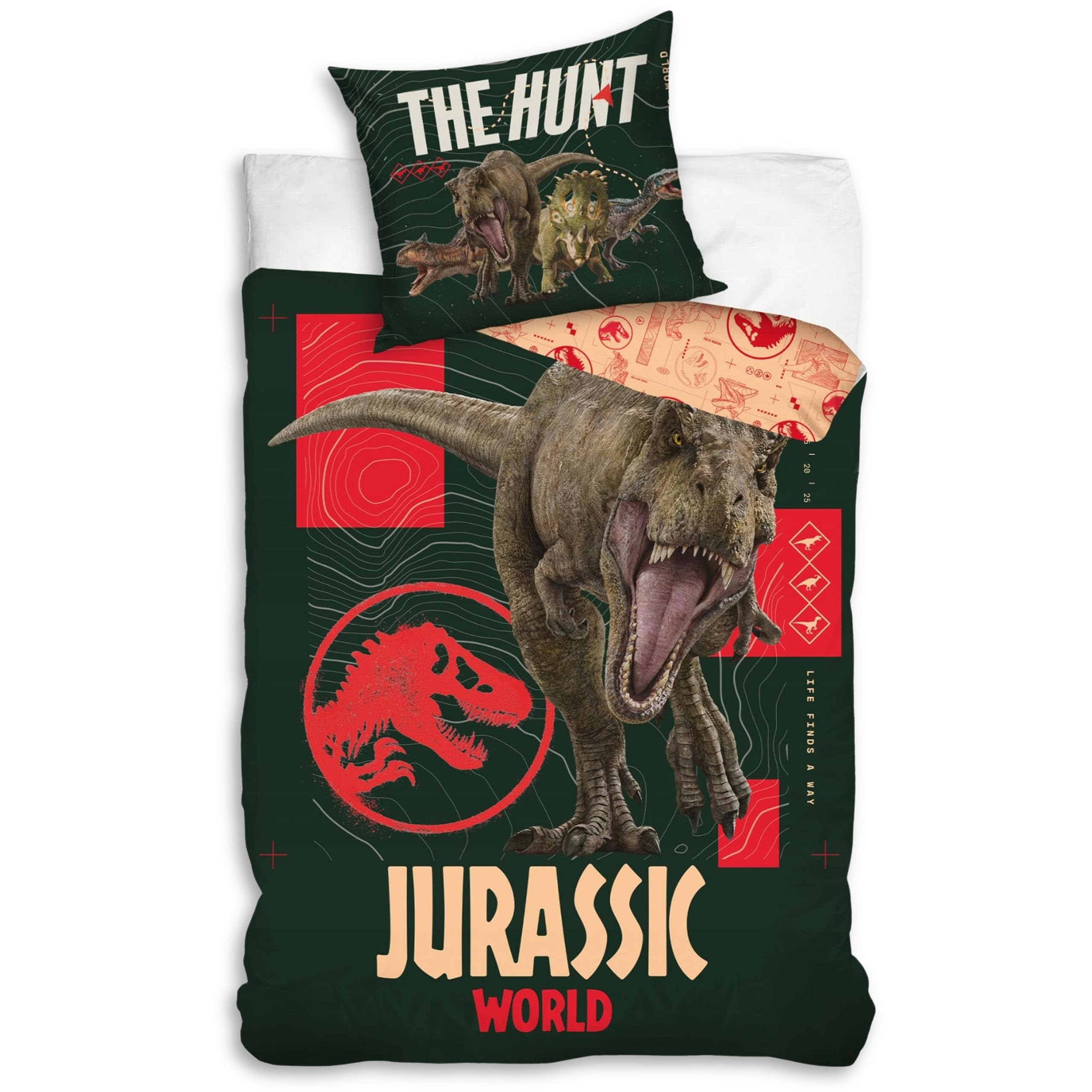 Sarcia.eu Jurassic World Reversible Children's Bedding With Zip, 100% Cotton 140X200cm+70X90cm Oeko-Tex (Jurassic World)