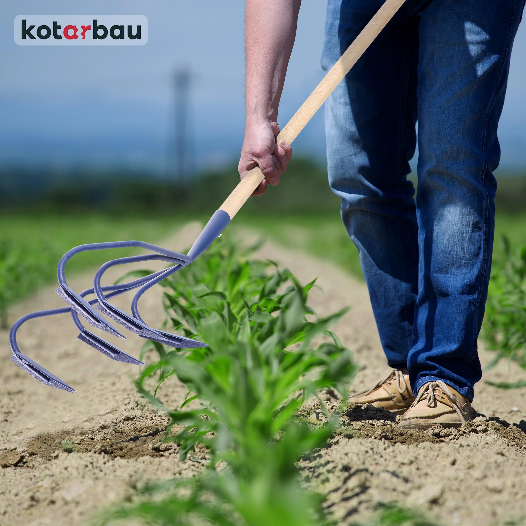KOTARBAU® Cultivador para jardín 175 cm, Aireador manual 5 dientes curvos, Mango de madera, Herramienta de jardinería para mullir y airear la tierra, Garra de jardín para aflojar la tierra, Extirpador