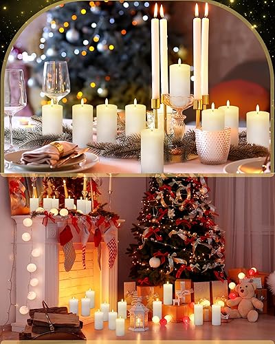 Miniatura 6 de VIHOSE Juego de 6 velas blancas sin llama, velas LED blancas con control remoto y temporizador, velas sin llama, velas de pilar sin llama, pilas