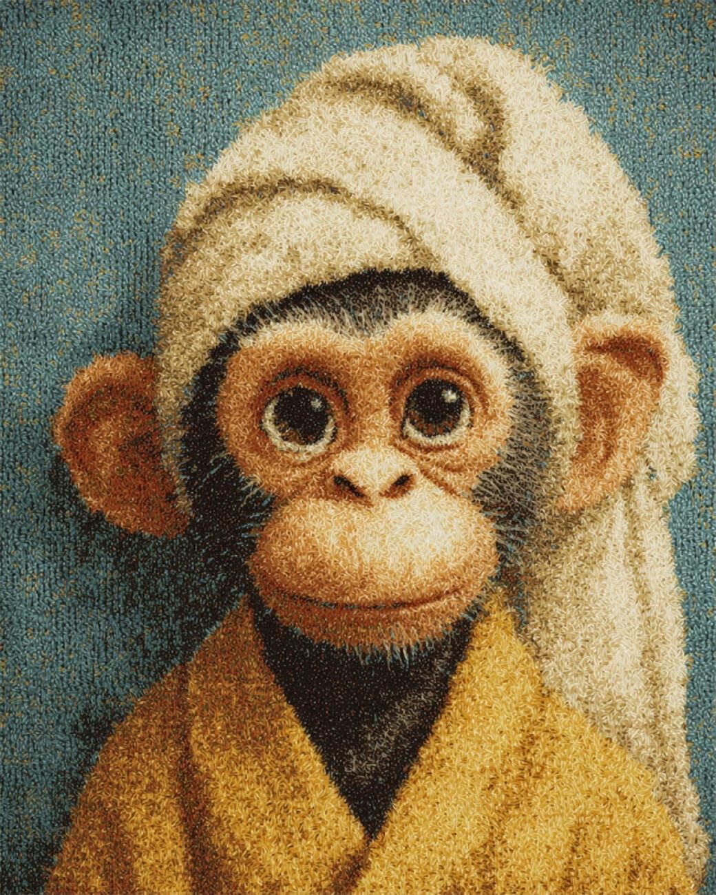 Henypt DIY Latch Hook Rug Kit Monkeys Taking a Bath 52x38cm