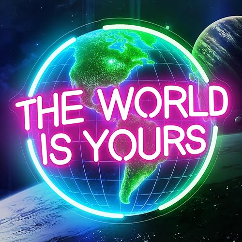 The World Is Yours Neon Sign for Wall Decor, Earth