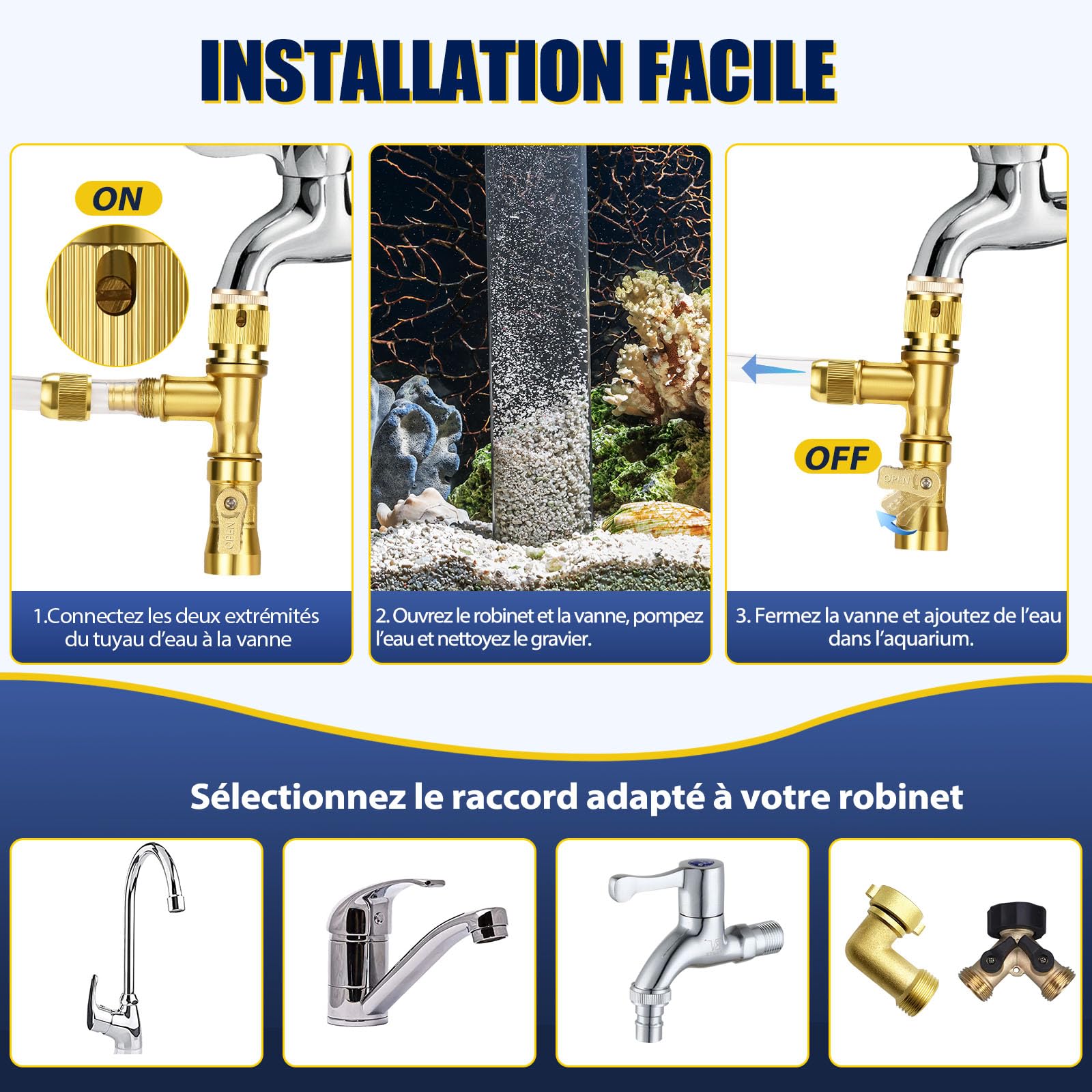 GADFISH Nettoyeur Gravier Aquarium, Rapide Aquarium Changeur l'eau avec Tuyau en PVC de 15m, Nettoyeur de Gravier à Siphon pour Aquarium