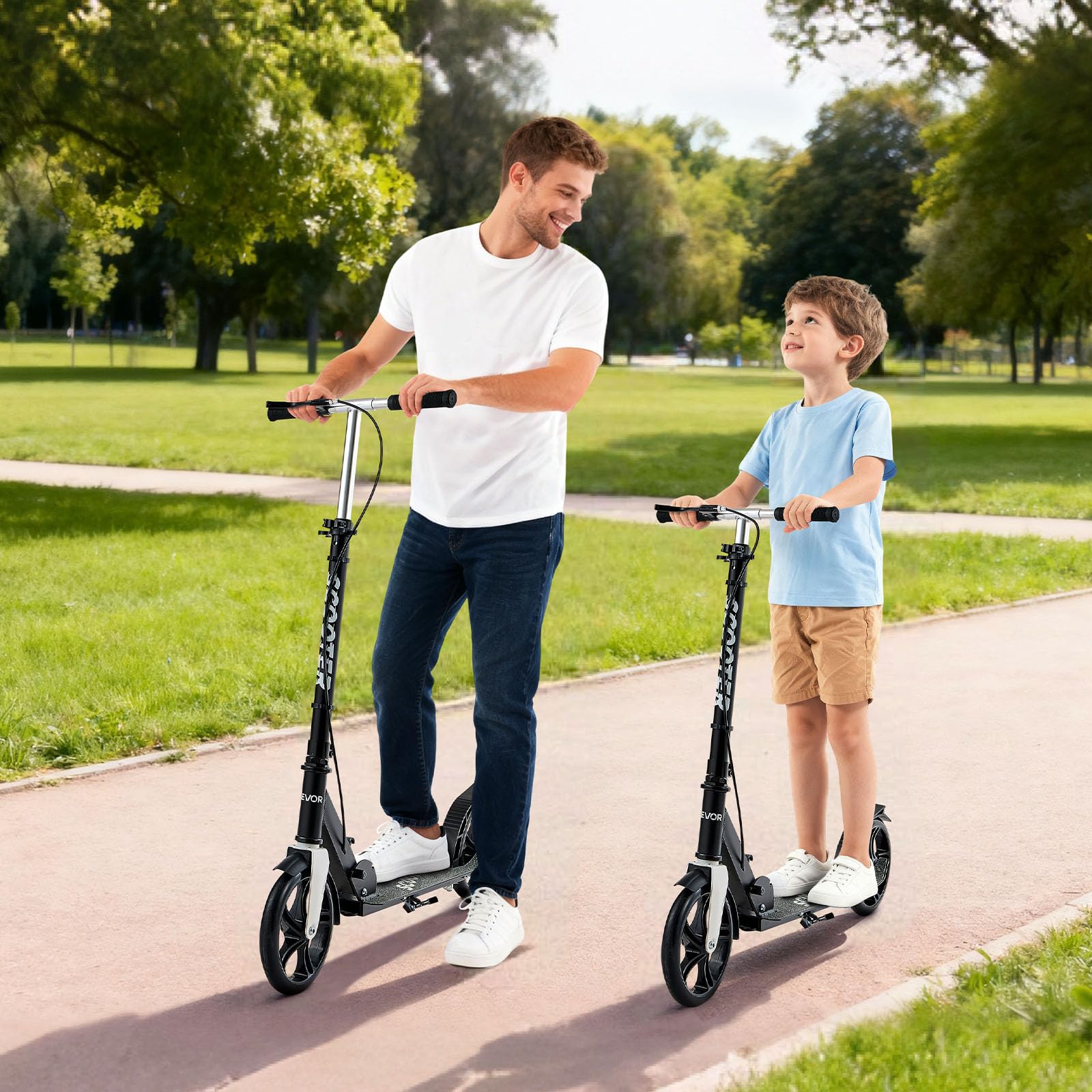 VEVOR Trottinette pour Enfants 8 Ans et Plus, Ados et Adultes, patinette à 2 Roues, Guidon réglable en Hauteur, Plateau antidérapant, Pliable et légère pour garçons et Filles à 100 kg, Noir et Argent