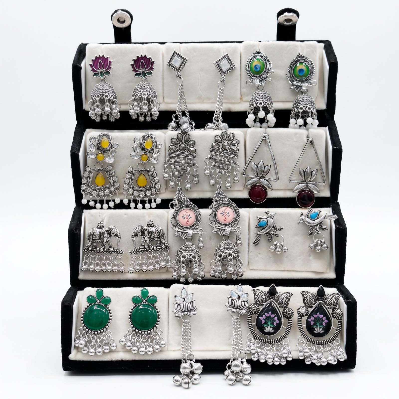 Generic Antico 12 Pair Silver Jhumka Earrings Set - Image 1