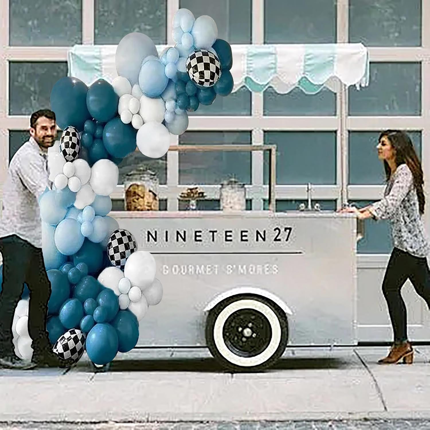 128pcs Race Car Balloons Arch Garland Kit,Slate Blue Matte Latex Balloons with Foil Blloons for Racing Car Birthday Racing car Party Games Celebration Supplies image 4