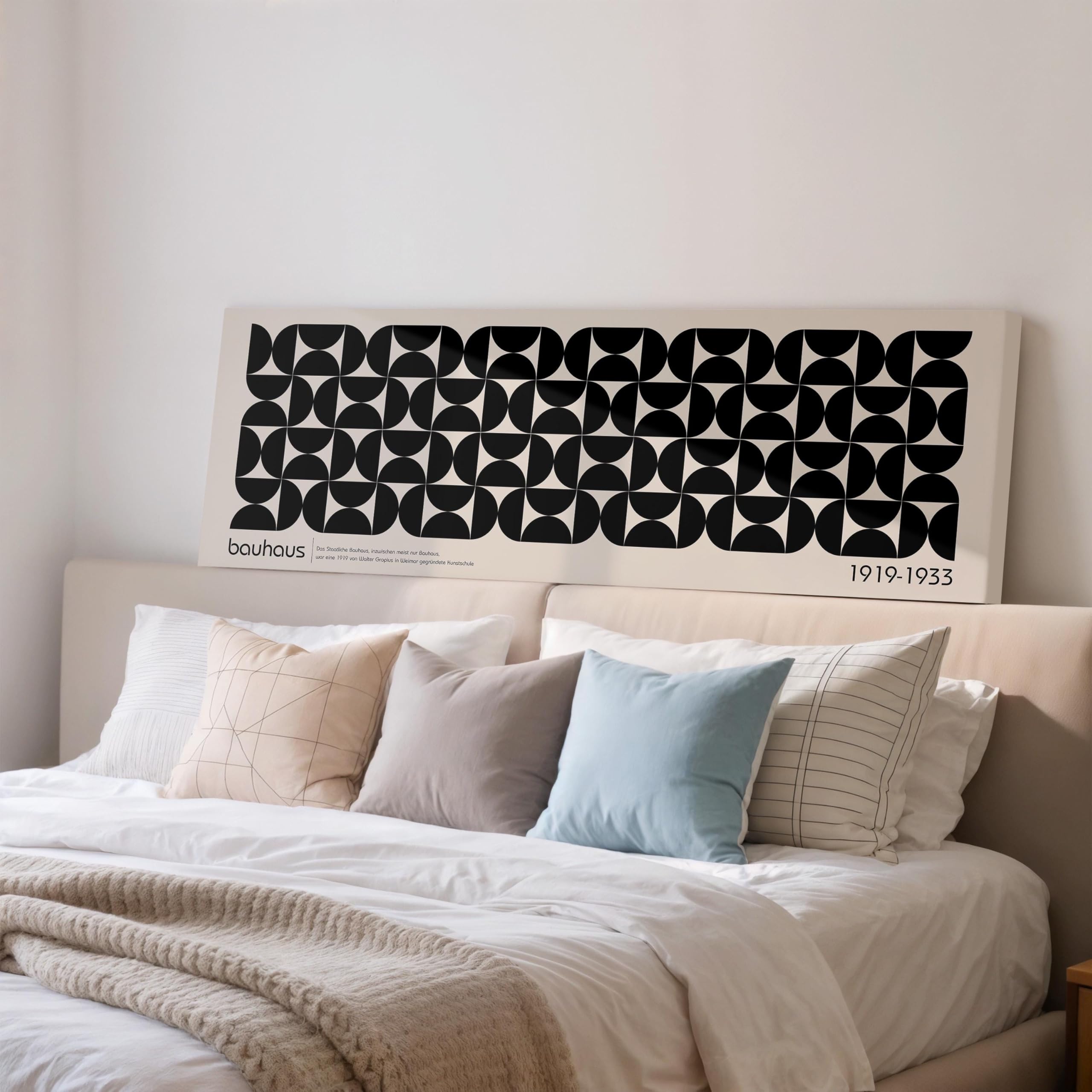 YUSUZHU Mid Century Wall Art, Panoramic Bauhaus Wall Decor, Black & White Geometric Print, Wide Framed Canvas, Narrow Wall Art(65x195cm/Frameless)