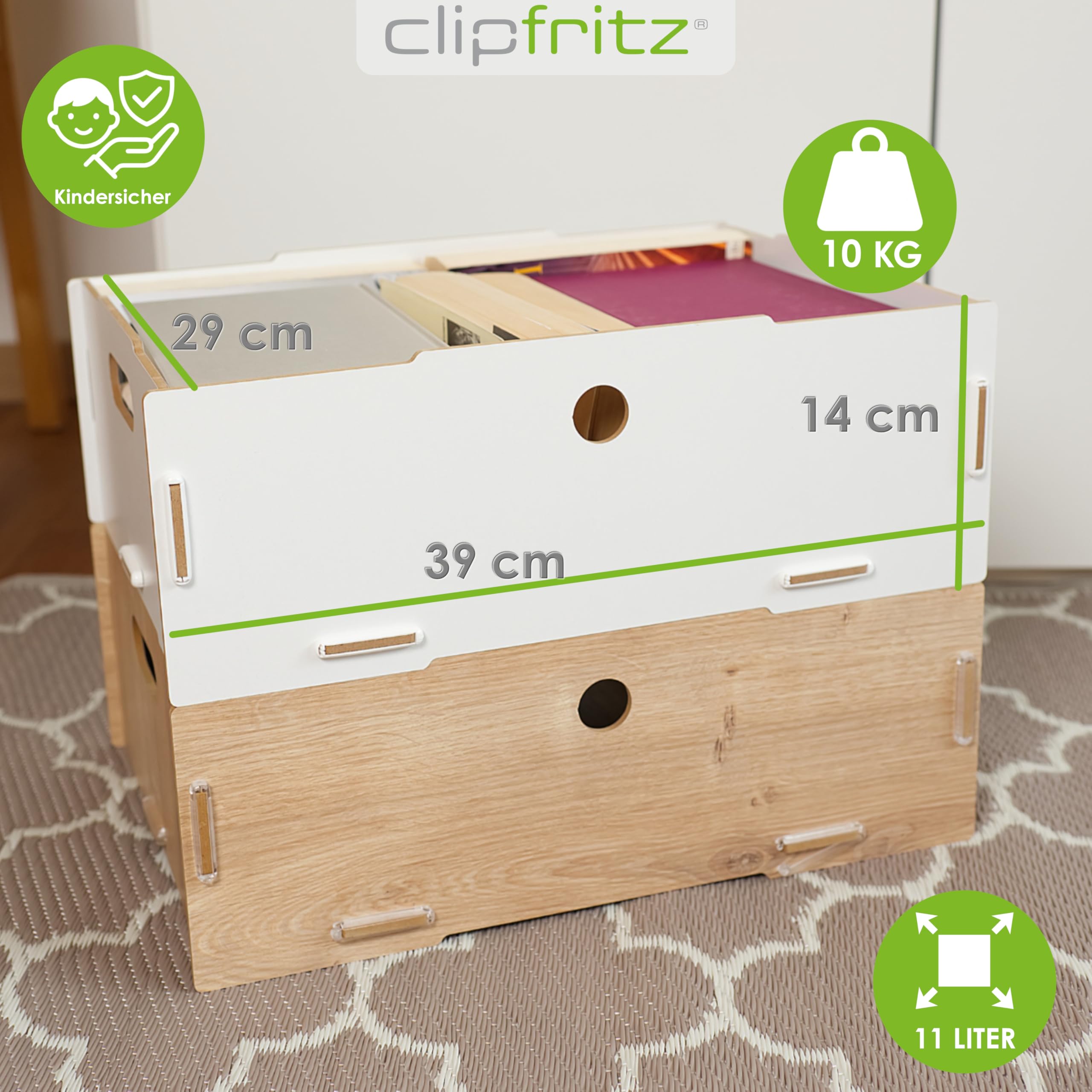4er Set Aufbewahrungsbox mit Deckel Holzkiste stapelbar mit Griffe 39x29x14