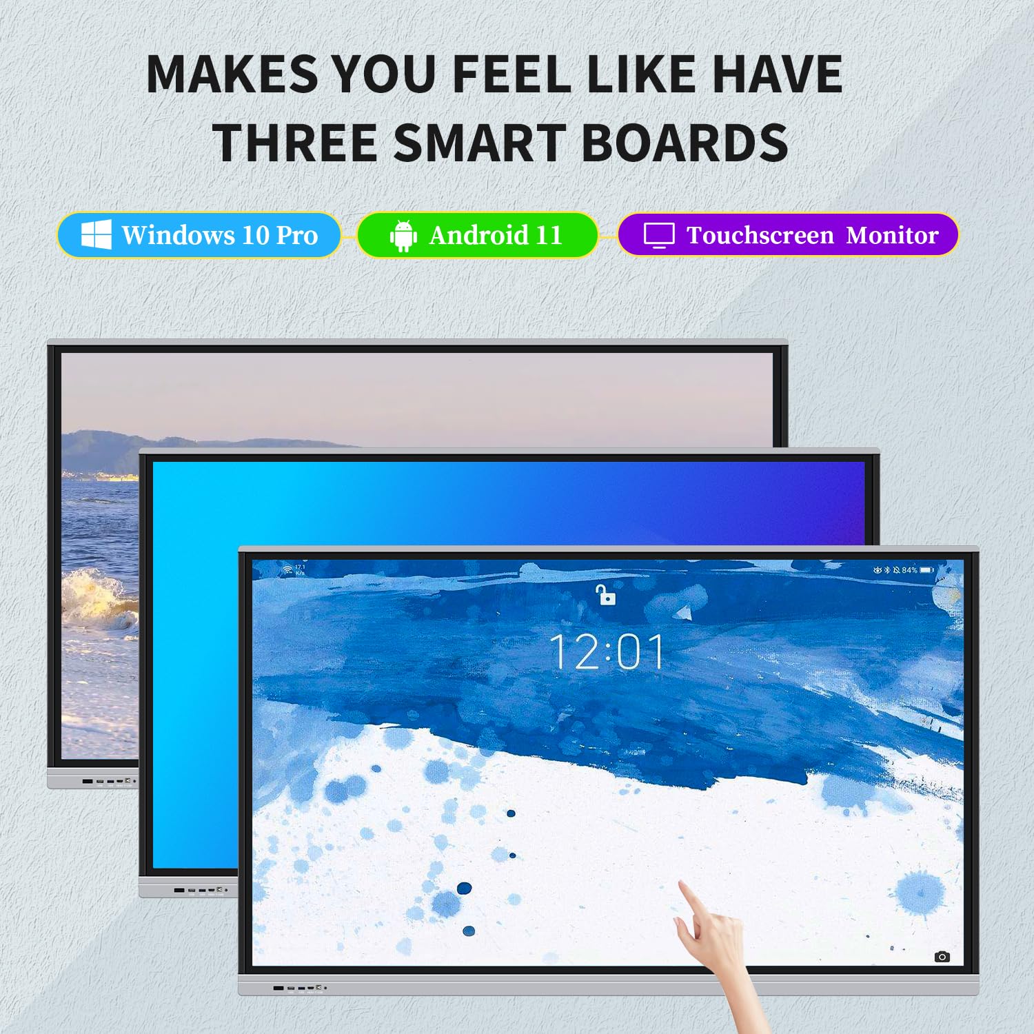 65" Touchscreen Monitor Lavagna Interattiva, Lavagna Elettronica 4K con Android 11 RAM 4GB+ ROM 32GB, Display per Segnaletica Digitale per Ufficio, Aula
