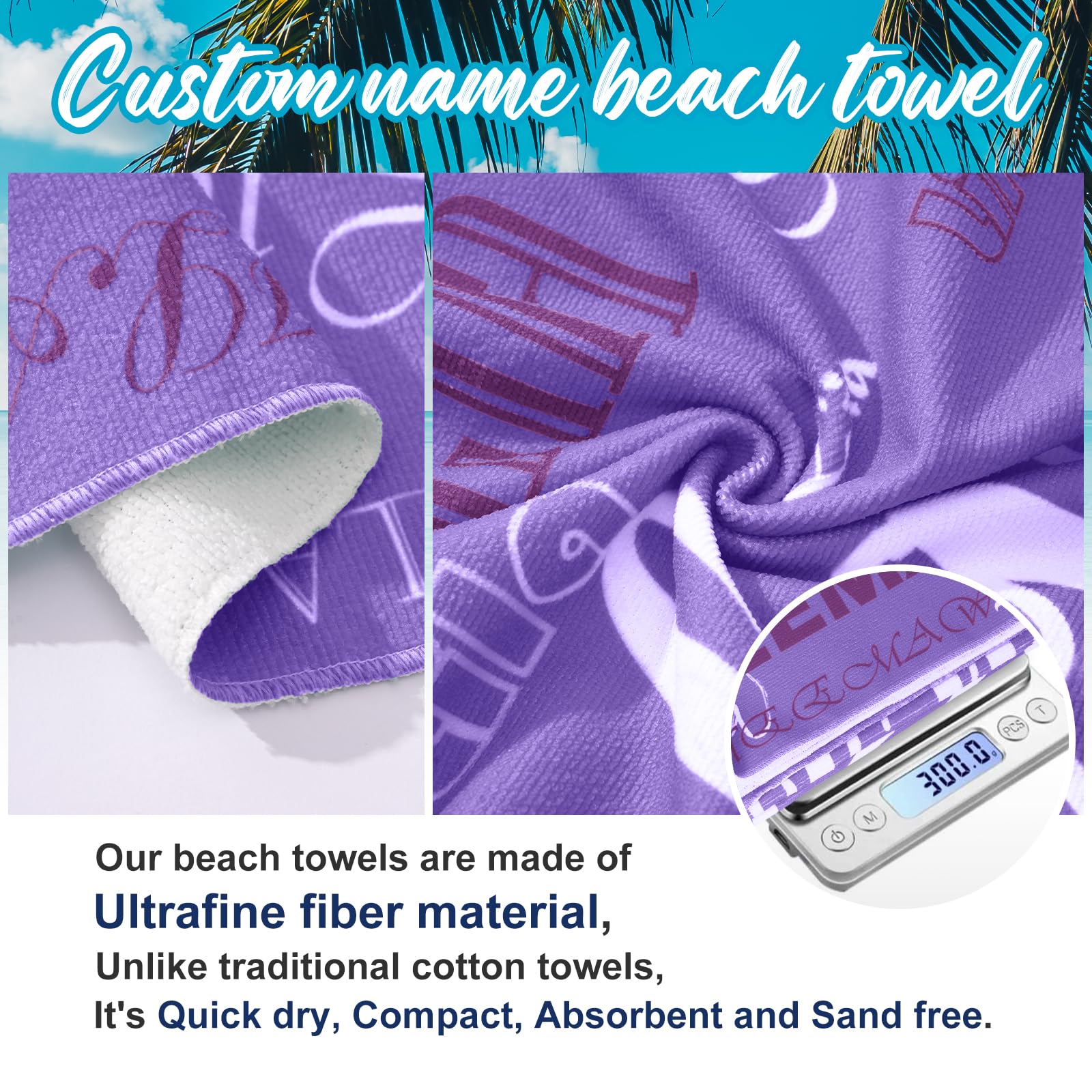 Hoomall Personalized Beach Towel - 23"x47" Microfiber Quick-Dry With Custom Name 5 thumbnail image