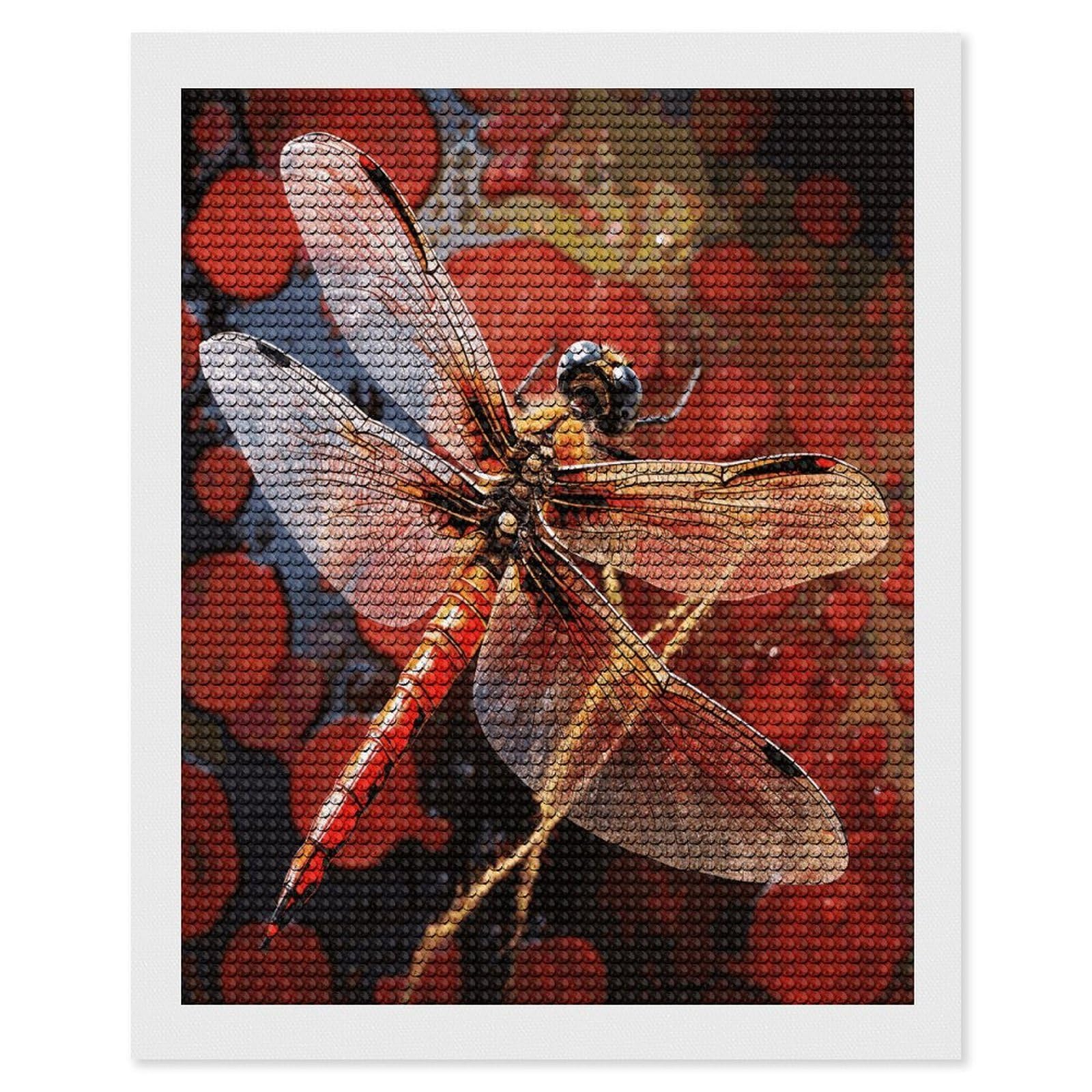 FekiLoot Red Dragonfly Paint by Numbers Kit for Adults Beginner DIY Diamond Dots Paintings Round Full Drill Diamond Art Kits Picture Diamond Art Painting Kits for Home Decor 16"x20"