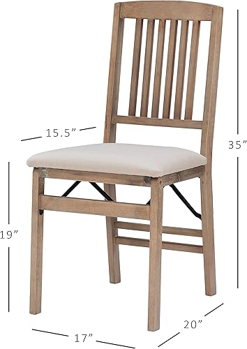 Miniatura 3 de Linon Keira - Juego de 2 sillas plegables de madera, asiento tapizado y respaldo de misión, altura de comedor, rústico, natural y beige