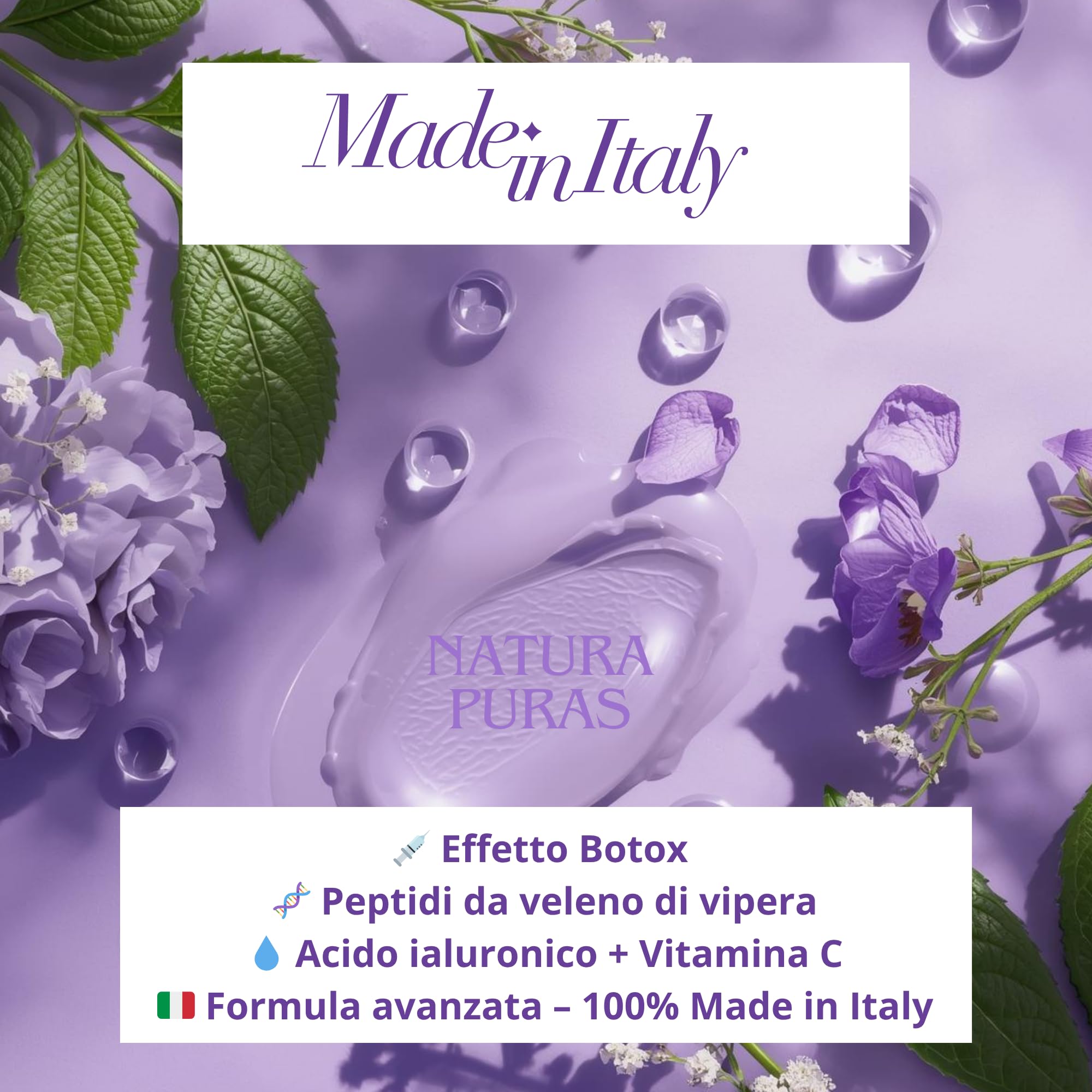 Siero Viso Antirughe Veleno di Vipera 30ml NaturaPuras | Acido Ialuronico Triplo, Vitamina C, Effetto Botox Lifting Istantaneo, Peptidi Biomimetici, Made in Italy