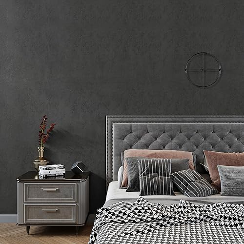 Miniatura 3 de VaryPaper Papel tapiz de hormigón negro y gris oscuro, papel tapiz de cemento texturizado para dormitorio, extraíble, impermeable, papel de contacto