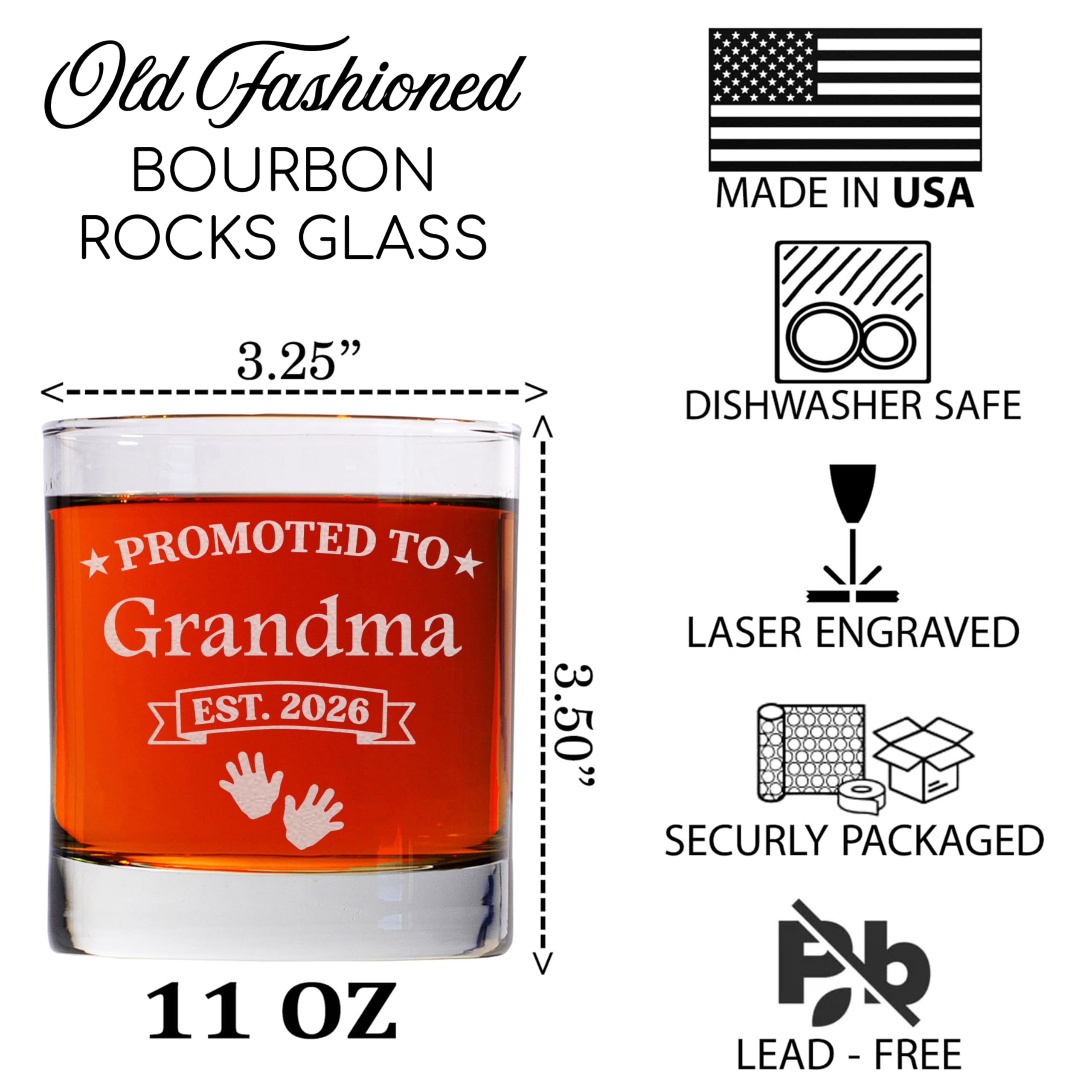 Custom Promoted to Daddy 11 oz Whiskey Glass, Personalized Gifts for New Fathers, Custom Baby Announcement Gift, Lead-Free Laser Engraved Rock Glass