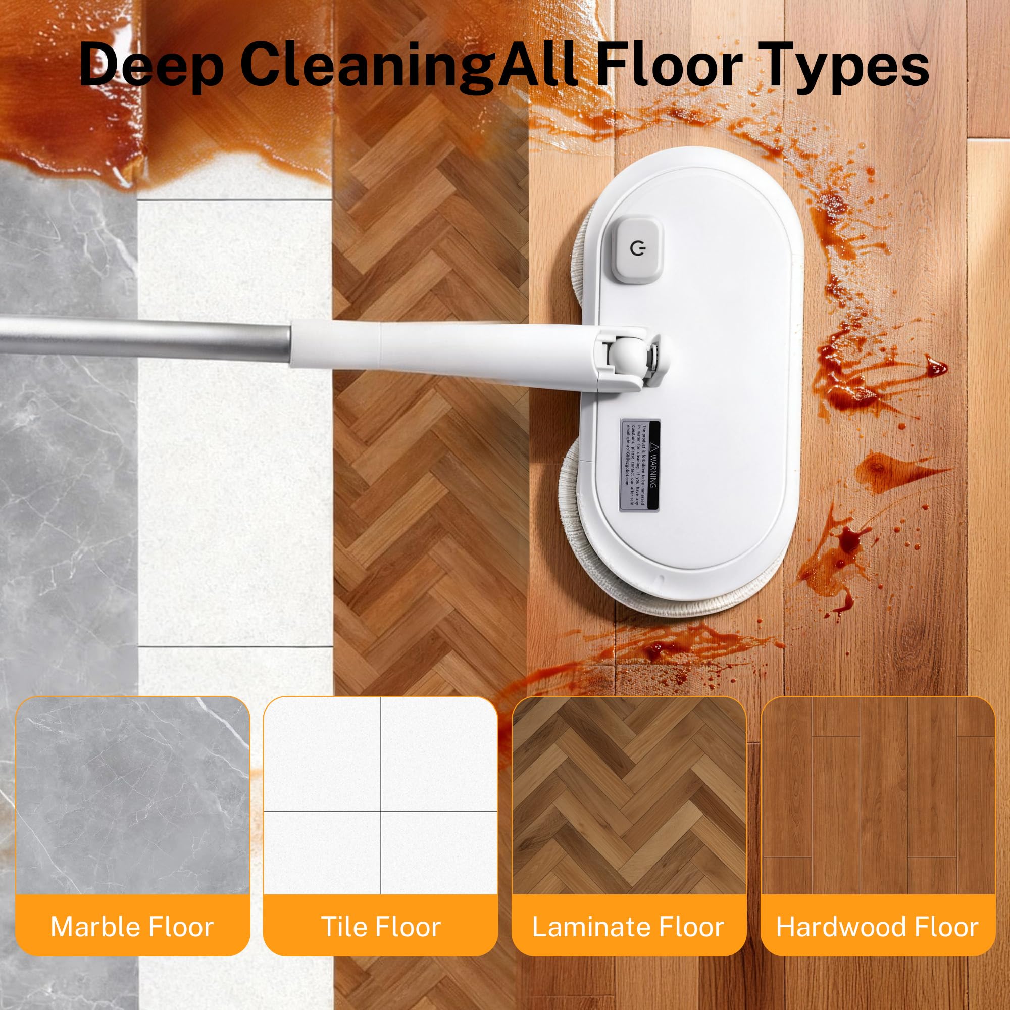 Mopa giratoria eléctrica inalámbrica con motor de alta velocidad de 220 RPM para suelos laminados de azulejos de madera dura y vinilo con 4 almohadillas grises y 2 almohadillas para fregar