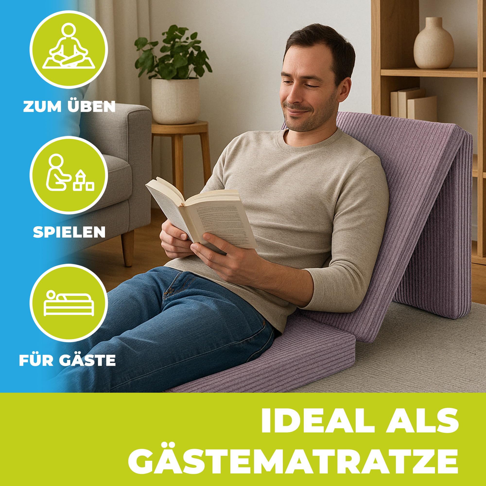 Klappmatratze 195x75x15 cm mit abnehmbarem Bezug & Tragegriffen