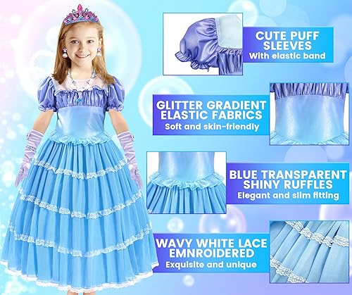 Miniatura 4 de PUNKSUIT Disfraz de Sirenita para niñas, disfraz de princesa sirena Ariel con accesorios