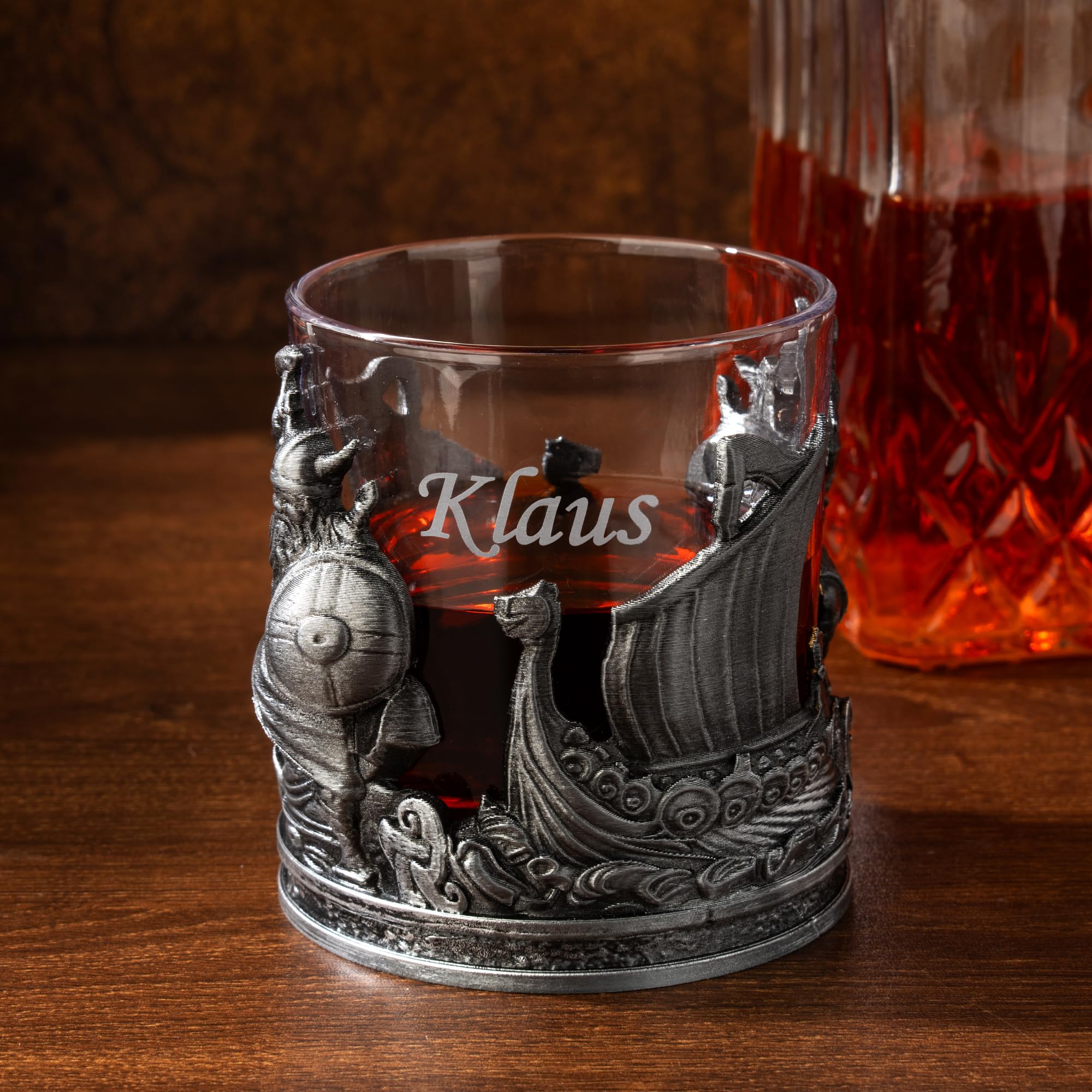 Whiskyglas, personalisierbar, Wikinger-Motiv, graviert, 284 ml, Whiskey-Steine, Vatertagsgeschenke für Ihn, Männer, Freunde, Kollegen, Whisky-Enthusiasten, geeignet für den Einsatz in Bar, Party