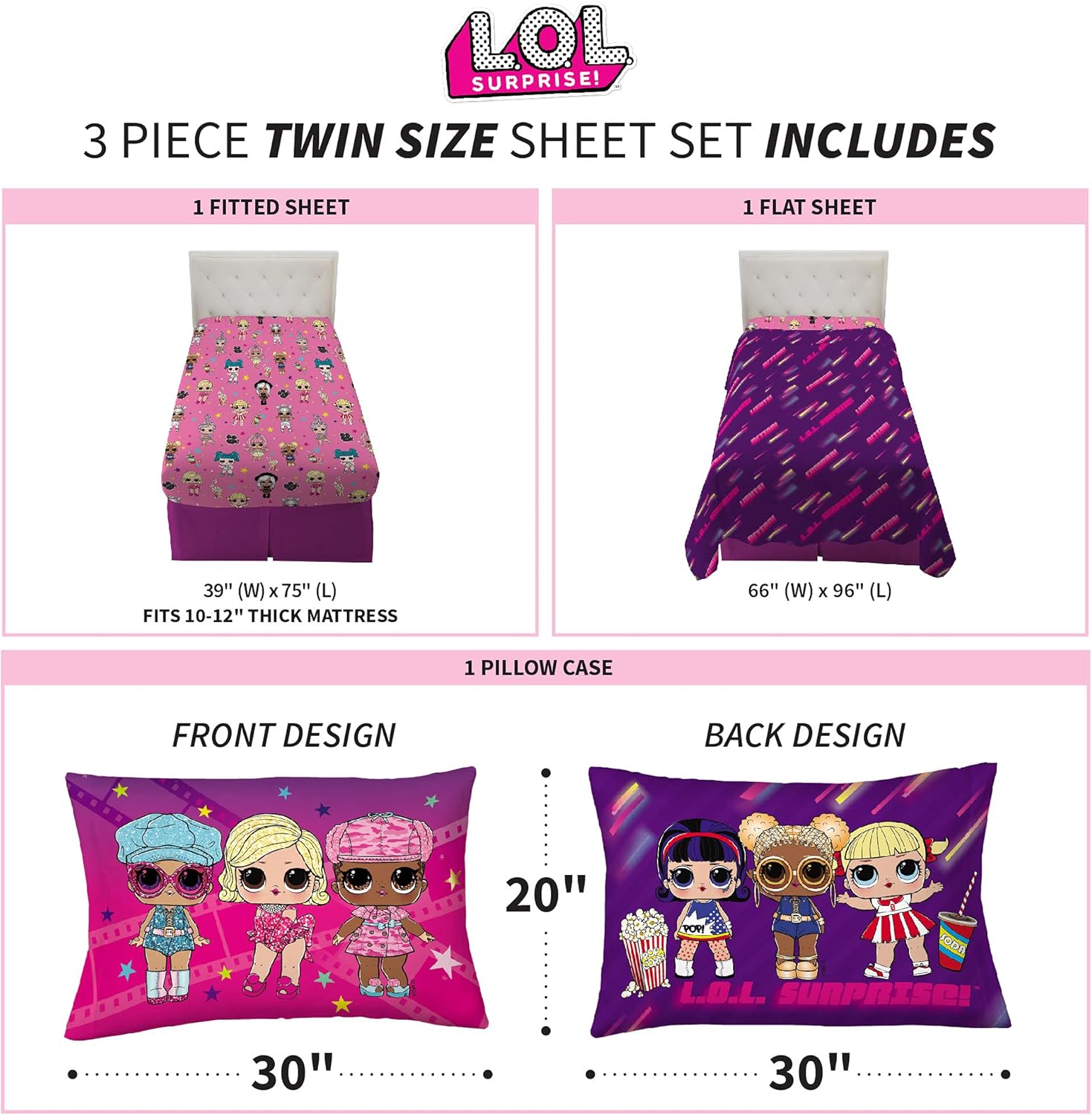 Franco Kids Bedding Super Soft Microfiber Sheet Set, Twin, LOL Surprise