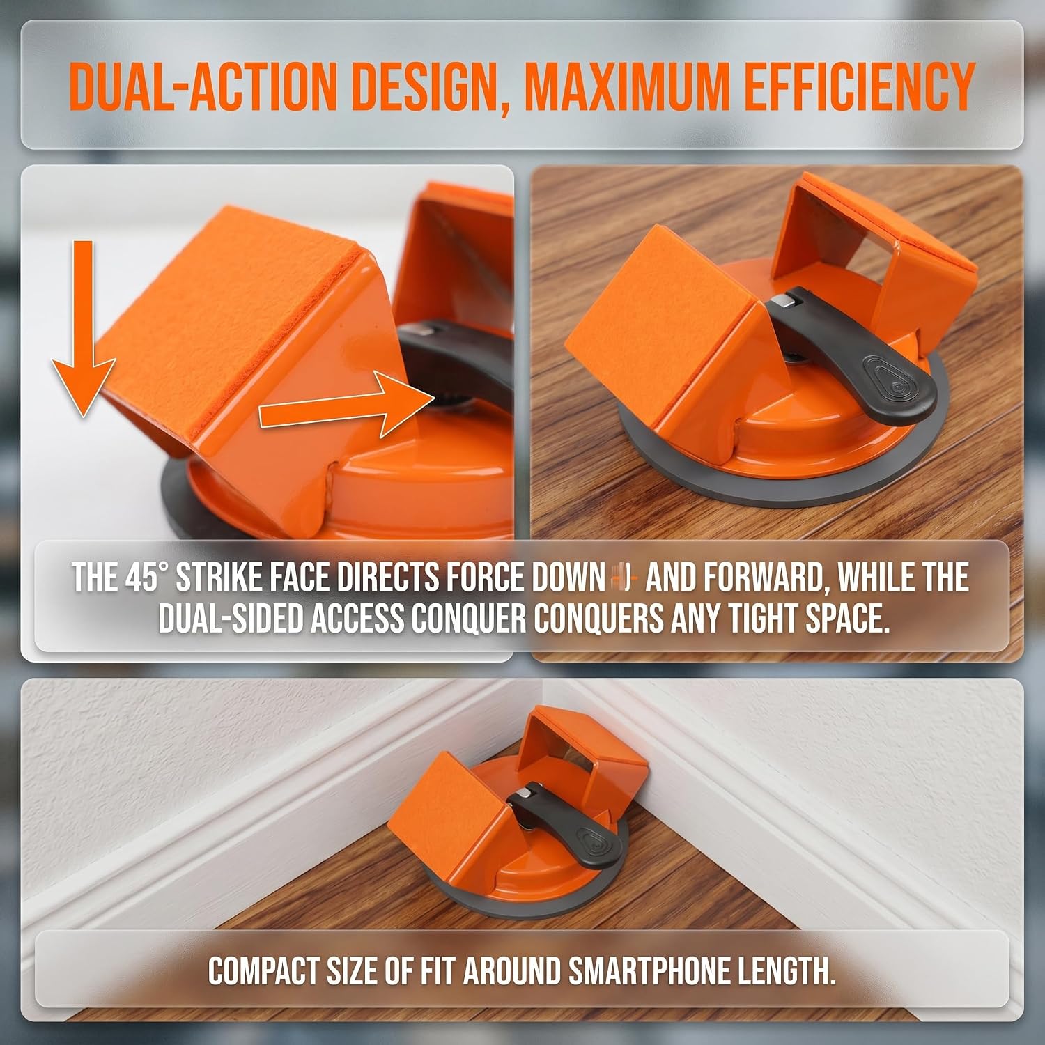Heavy Duty Gap Fixer Tool, 45° Dual Striking Plank Grabber Fix Pro with Enhanced Suction Cup, Iron Floor Gap Repair Device for Home Maintenance Laminate Vinyl Flooring
