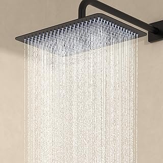 Black Rainfall Shower Head 12 Inch Rectangular Fixed Showerhead Replacem...