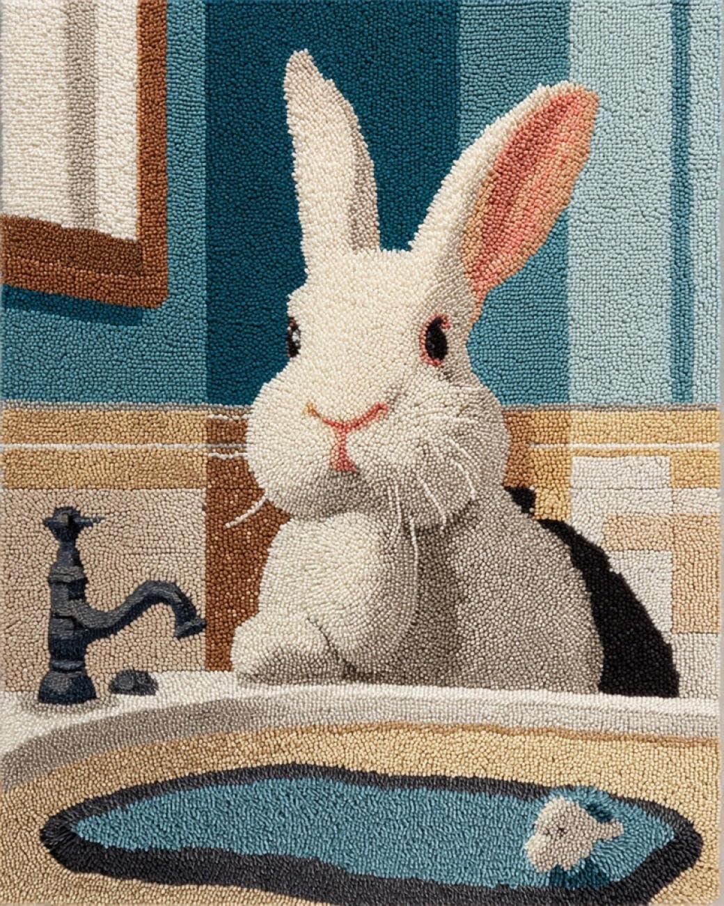Henypt DIY Latch Hook Rug Kit Cartoon Rabbit 60x90cm