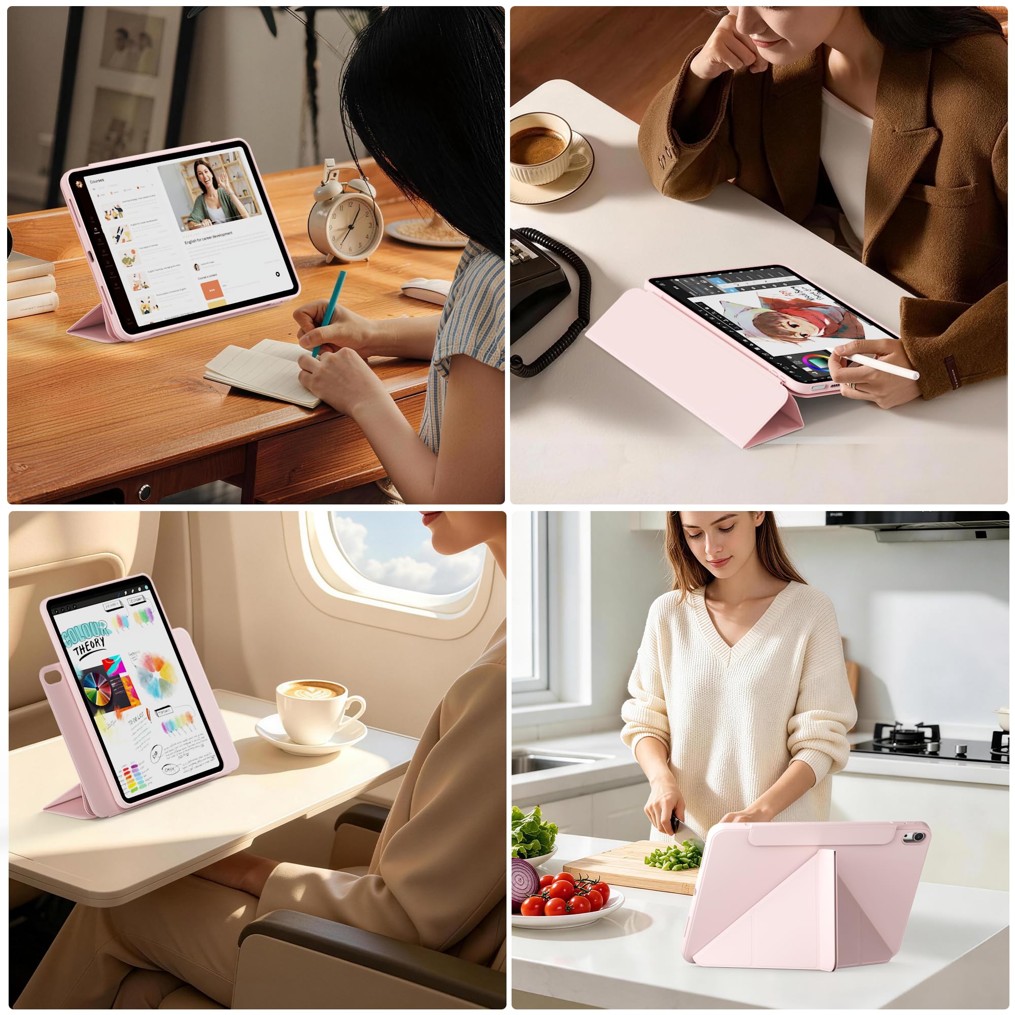 KVTVOU Étui pour iPad Air 11" M4/M3/M2, iPad Air 5e/4e Gen 10.9, Rose