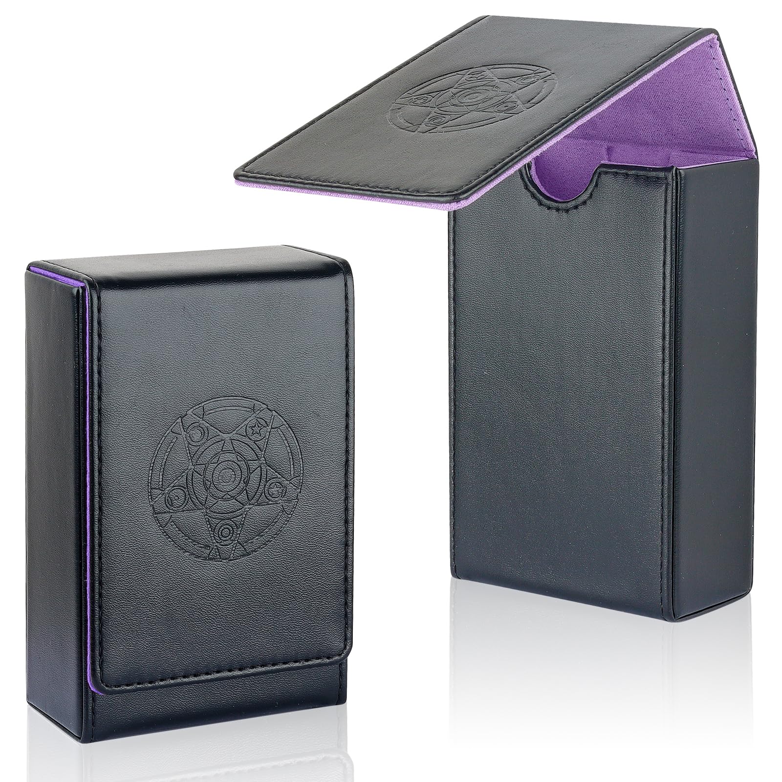 Buweeo Tarot Card Case/Holder, Single Deck PU Leather Card Holder for Most Standard Size Tarot Cards or Playing Cards, Black and Purple