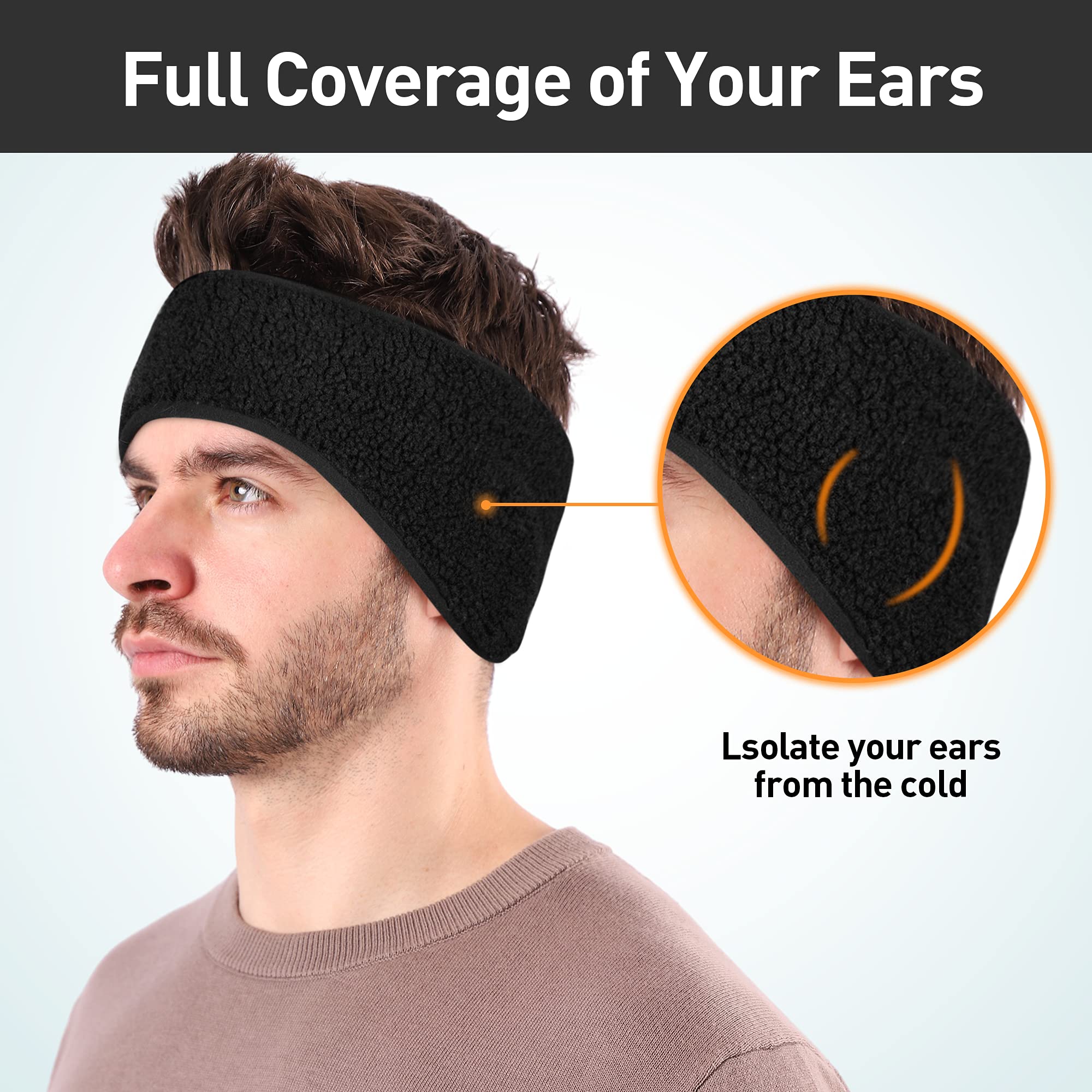 Arcweg Winter Ear Warmers Fleece Sports Headbands Thermal Stretchy Ear Muffs Moisture Wicking Running Head Bands for Women Men Cycling Yoga Skiing Outside Sports, Black, One Size 2