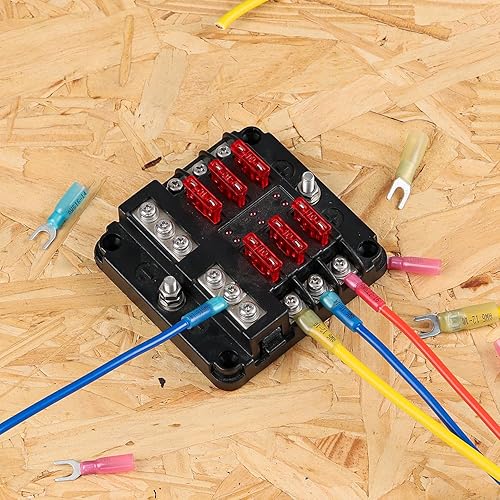 Miniatura 6 de haisstronica - 100 piezas de conectores de horquilla azules termorretráctiles #10, terminales de alambre de crimpado eléctrico aislados calibre 16-14