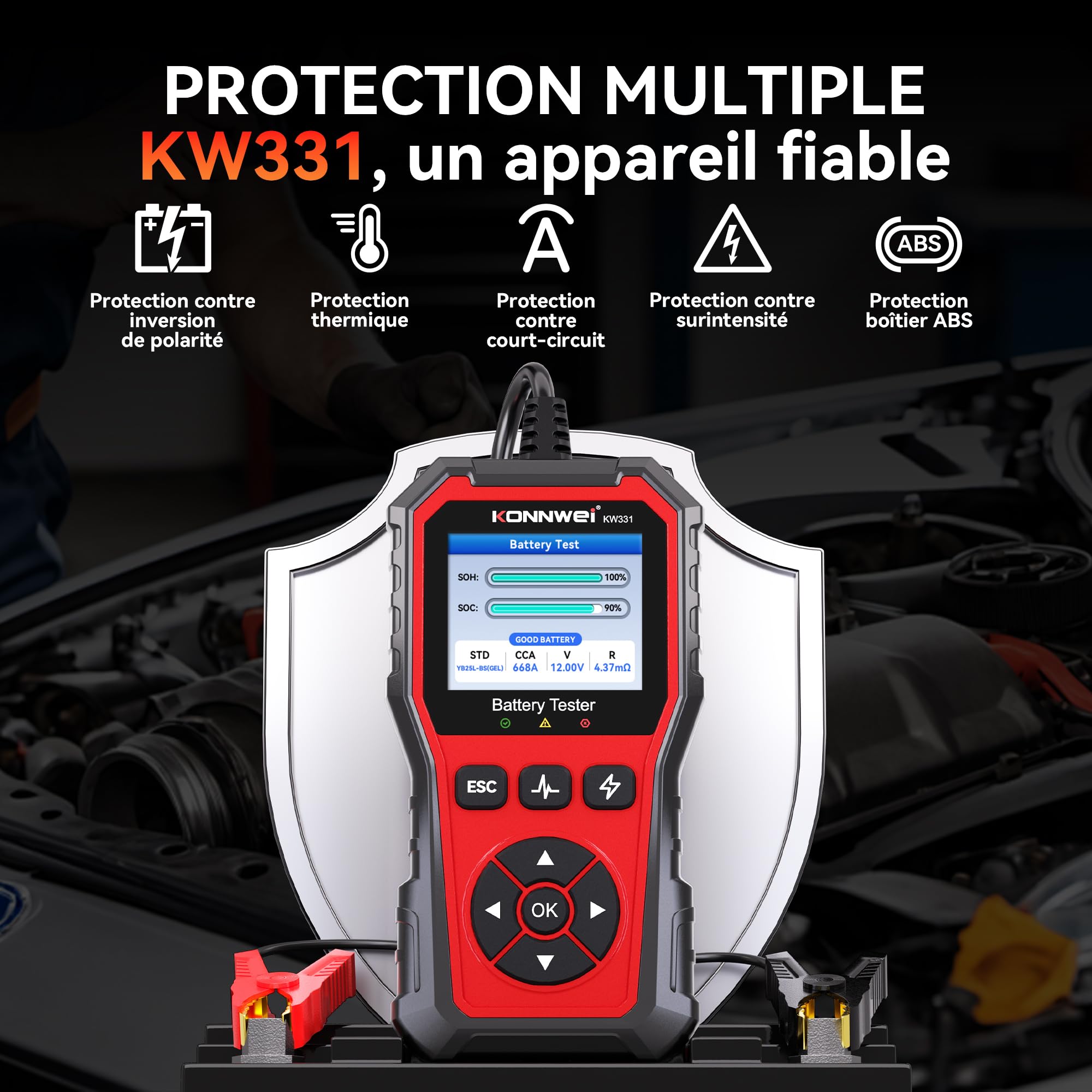 KONNWEI KW331 Testeur de Batterie avec Impression Cloud 10-2000 CCA 6V 12V 24V AGM Lithium Gel Batterie Analyseur Numérique Alternateur Système de Charge et Démarrage Voiture Moto Camions Marrine