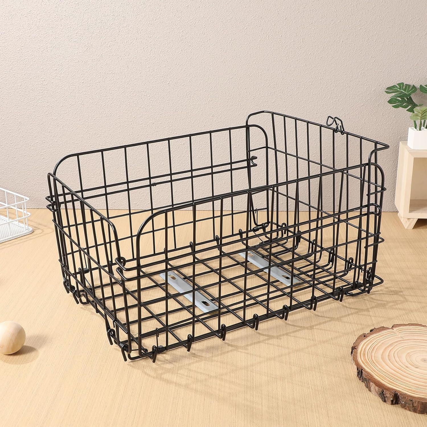 Luxshiny Folding Bike Basket Rear Cargo Rack Steel Storage Basket Multipurpose Bicycle Accessory for Adult Bikes, Black, Suitable for Commuting and Outdoor Cycling