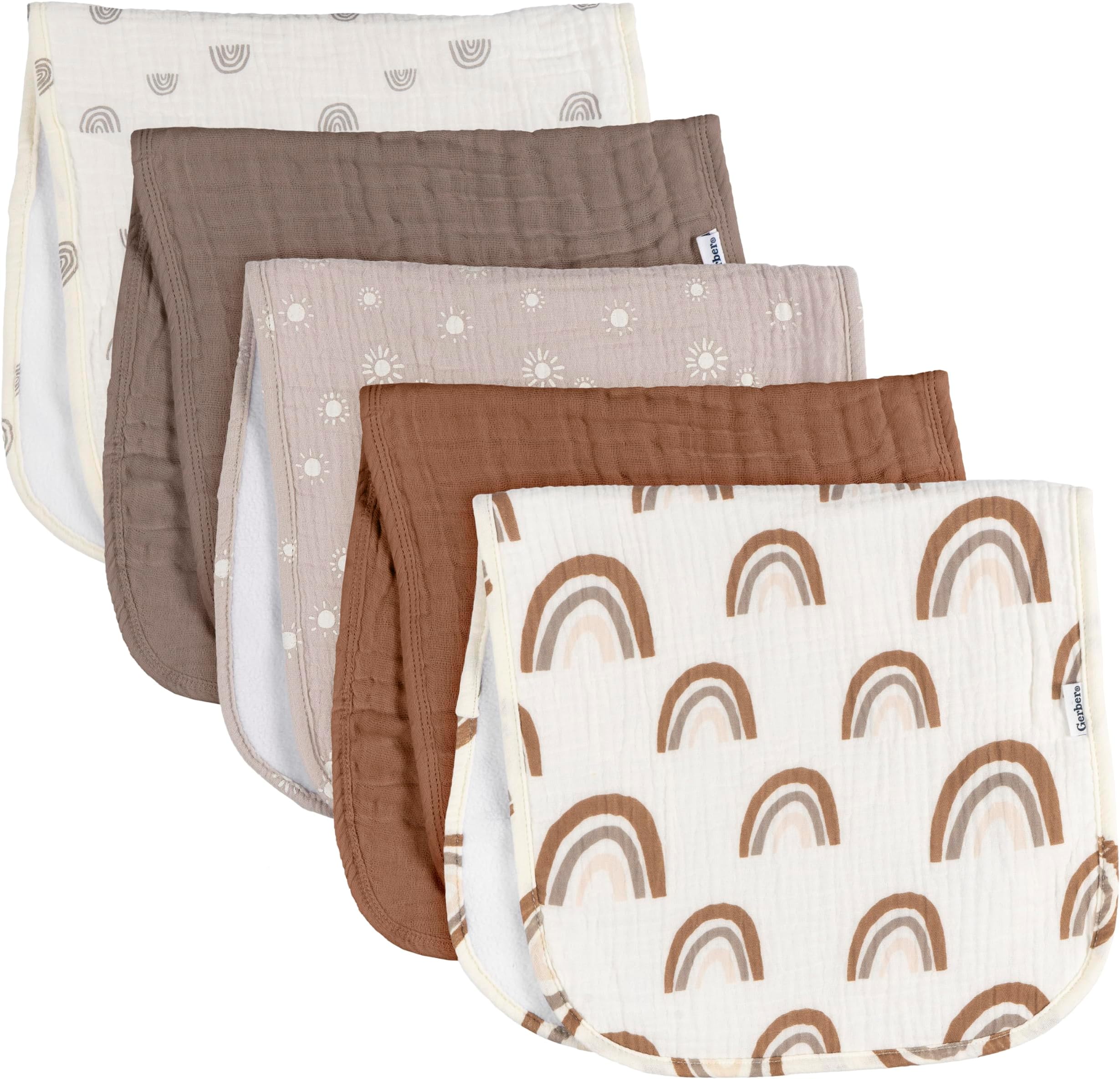 Baby Unisex Muslin Burp Cloths 5-Pack, Multi Rainbow, Large Size 20" x 10"