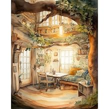 Embroidery Starter Kit for Beginners DIY Embroidery Cross Stitch Kit Craft Needlework Set Cotton Yarn Print Canvas Home Decor 14CT Embroidery Starter Kit for Beginners Forest House, D, 30*40cm