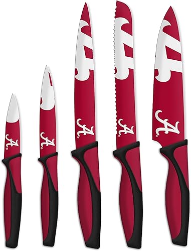 NCAA - Juego de 5 cuchillos de cocina de acero inoxidable, cuchillo de chef, cuchillo de pan, cuchillo de tallar, cuchillo de utilidad, cuchillo de