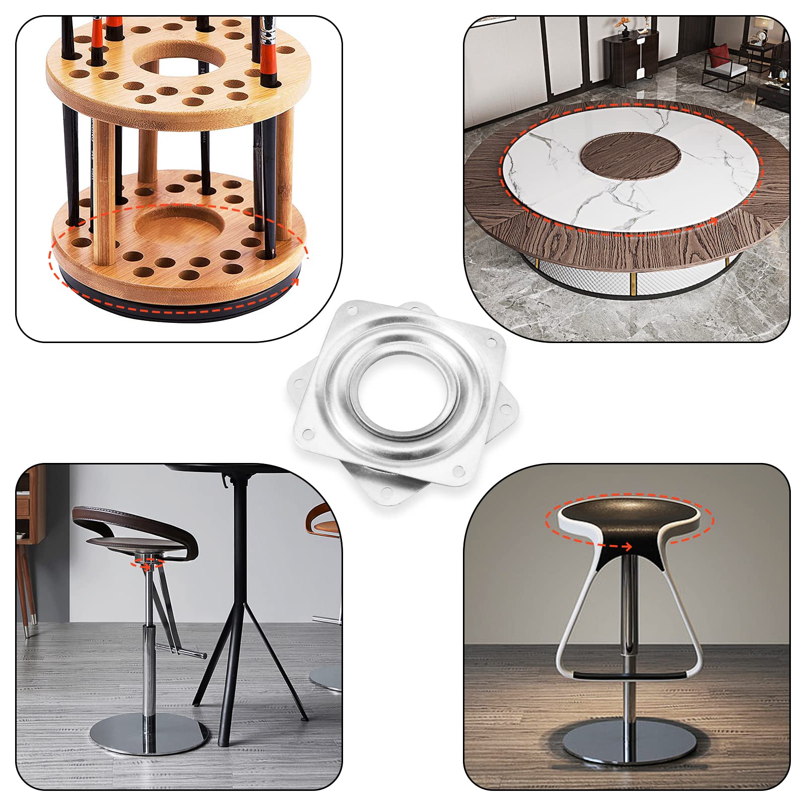 Lot de 10 Plateaux Rotatifs Carrés de 71 mm, en Métal, Roulements à Billes, Rotation à 360 Degrés, Pivotement Lazy Susan avec vis pour Étagère de Cuisine, Support TV, 30 kg, Argent