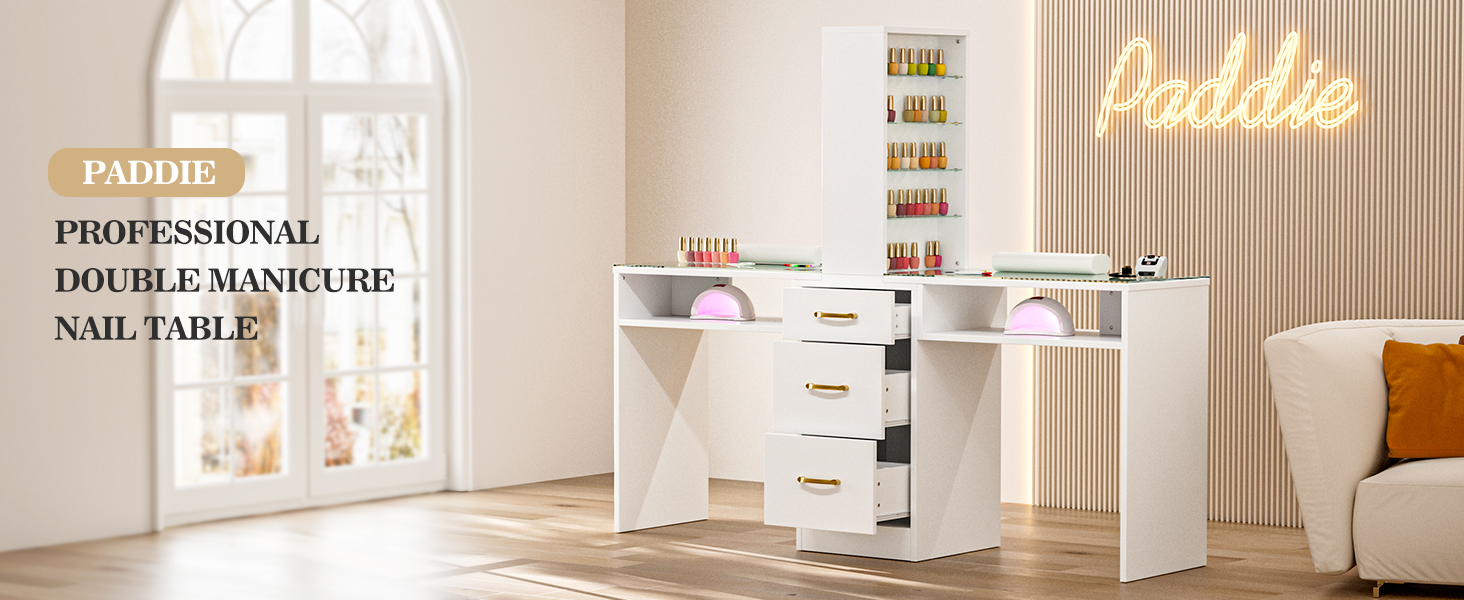 Amazon.com: Paddie Double Manicure Table, Nail Desk for Nail