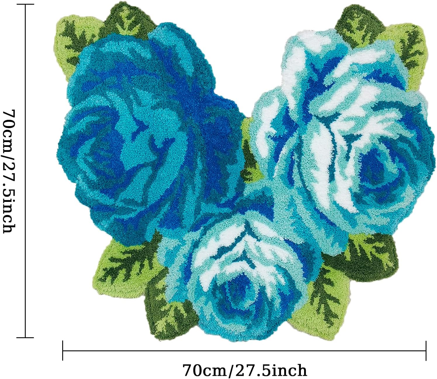 USTIDE U-Shaped Bathroom Rug, Non Skid Thick Toilet Mats Shaggy Blue Rose Absorbent Bath Mats Farmhouse Decor Kitchen Mat Laundry Rug