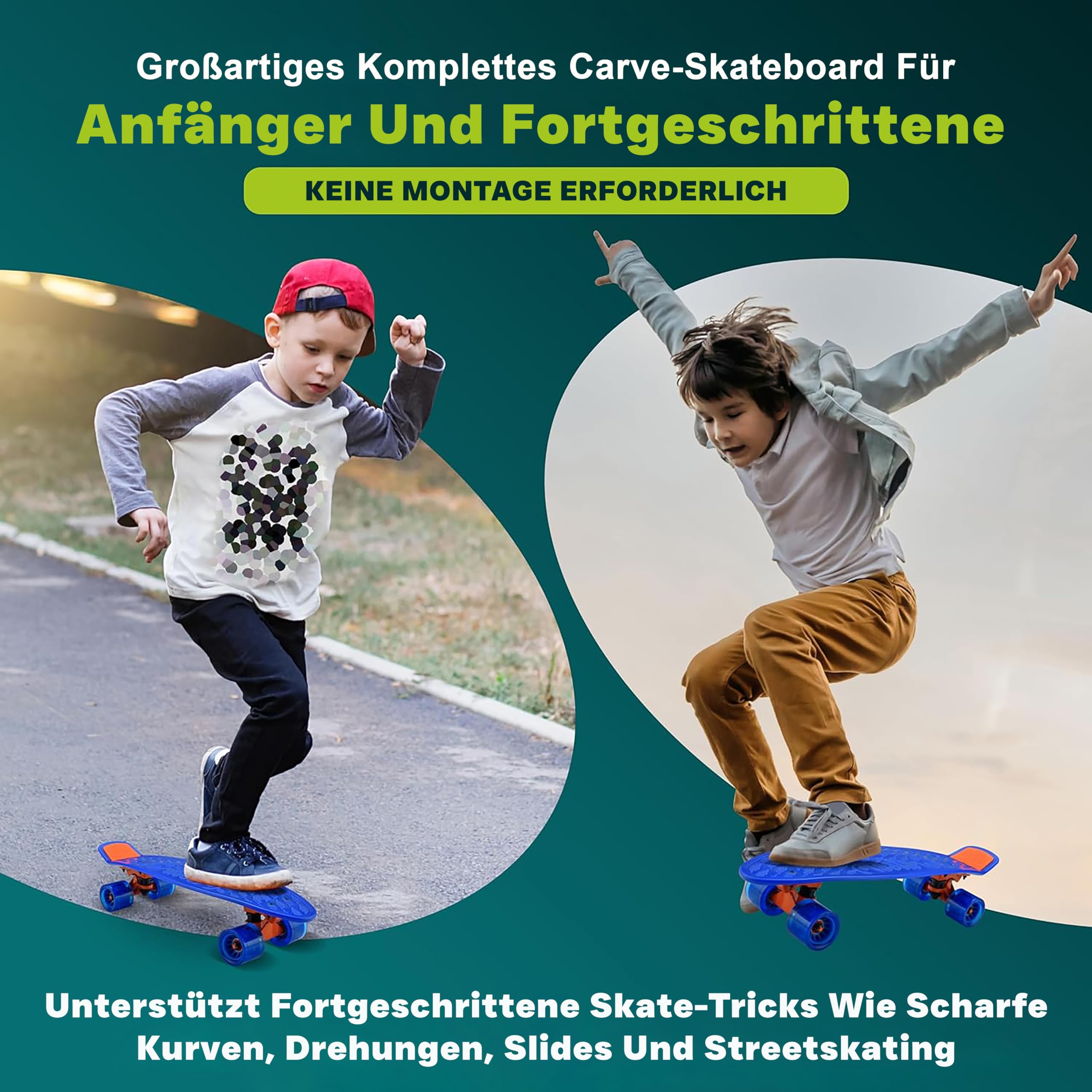 Hurtle Skateboard Kinder ab 6 Jahre, Mini Skateboard mit LED Leuchtrollen, 55cm Pennyboard mit Anti- Rutsch Deck für Mädchen & Junge, Cruiser LED, Kaykay- für Anfänger & Fortgeschrittene, Max100kg