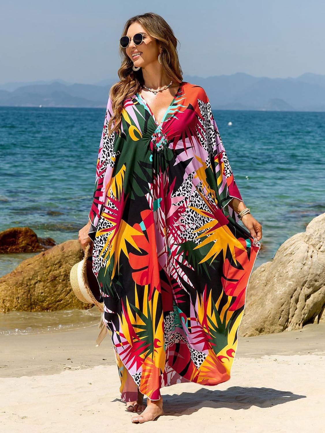 Plus Size Kaftan Dresses for Women Loose Batwing Sleeve Bathing Suit Cover Up Lightweight Loungewear - Image 2