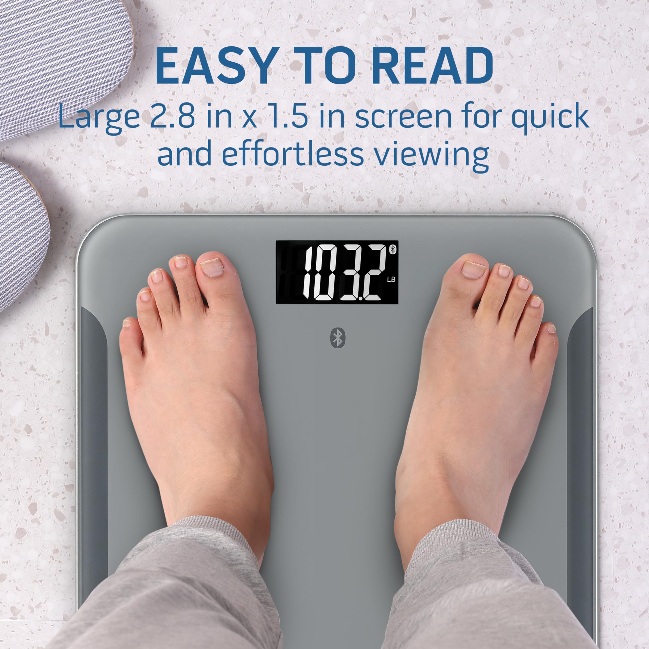 Health o meter Bilancia Bluetooth per la composizione corporea, tiene traccia del peso e dell'IMC, ad alta precisione, capacità di 400 libbre, display di facile lettura, design elegante, piedini