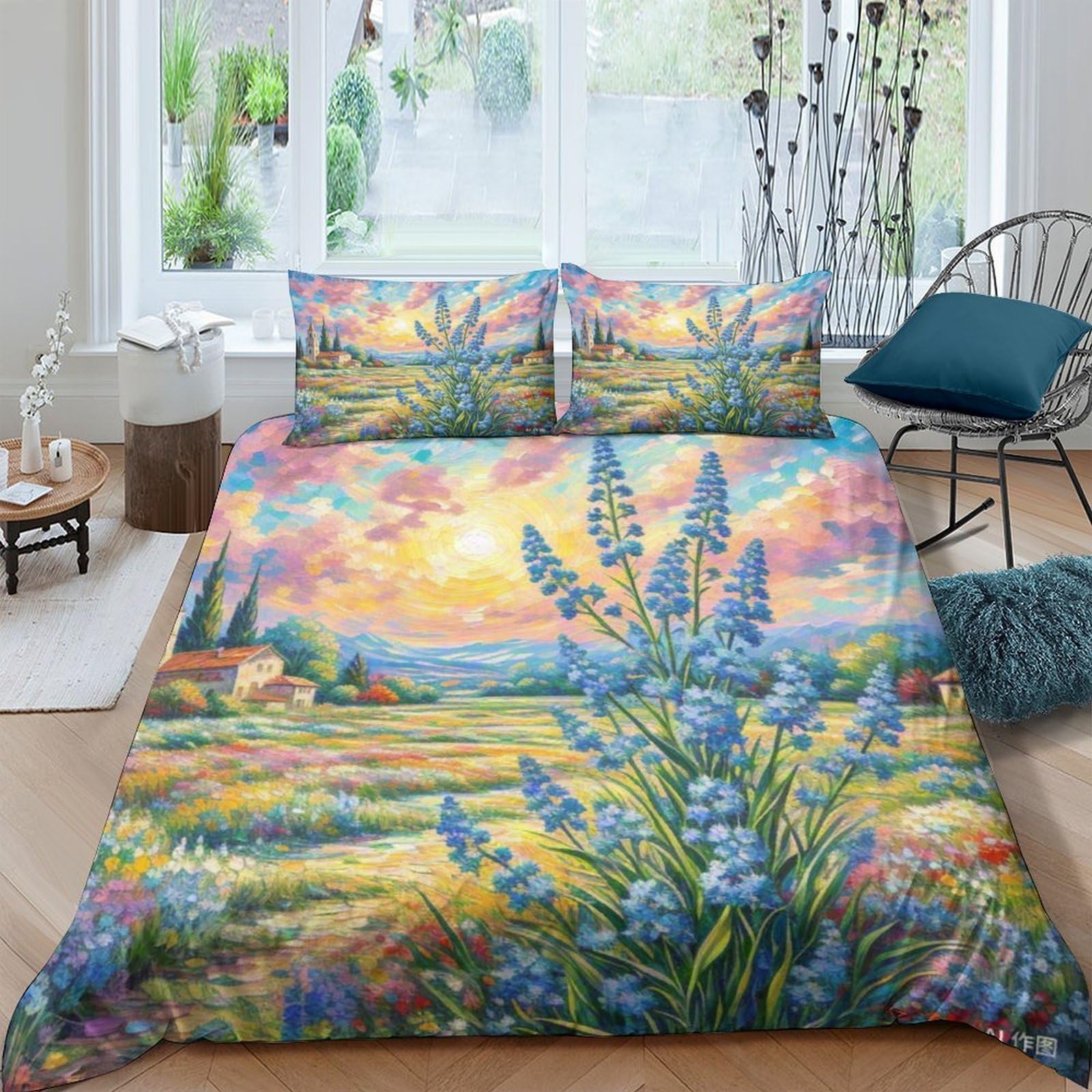 Housse de couette flocon de neige bleu King 220x240 en microfibre avec taies