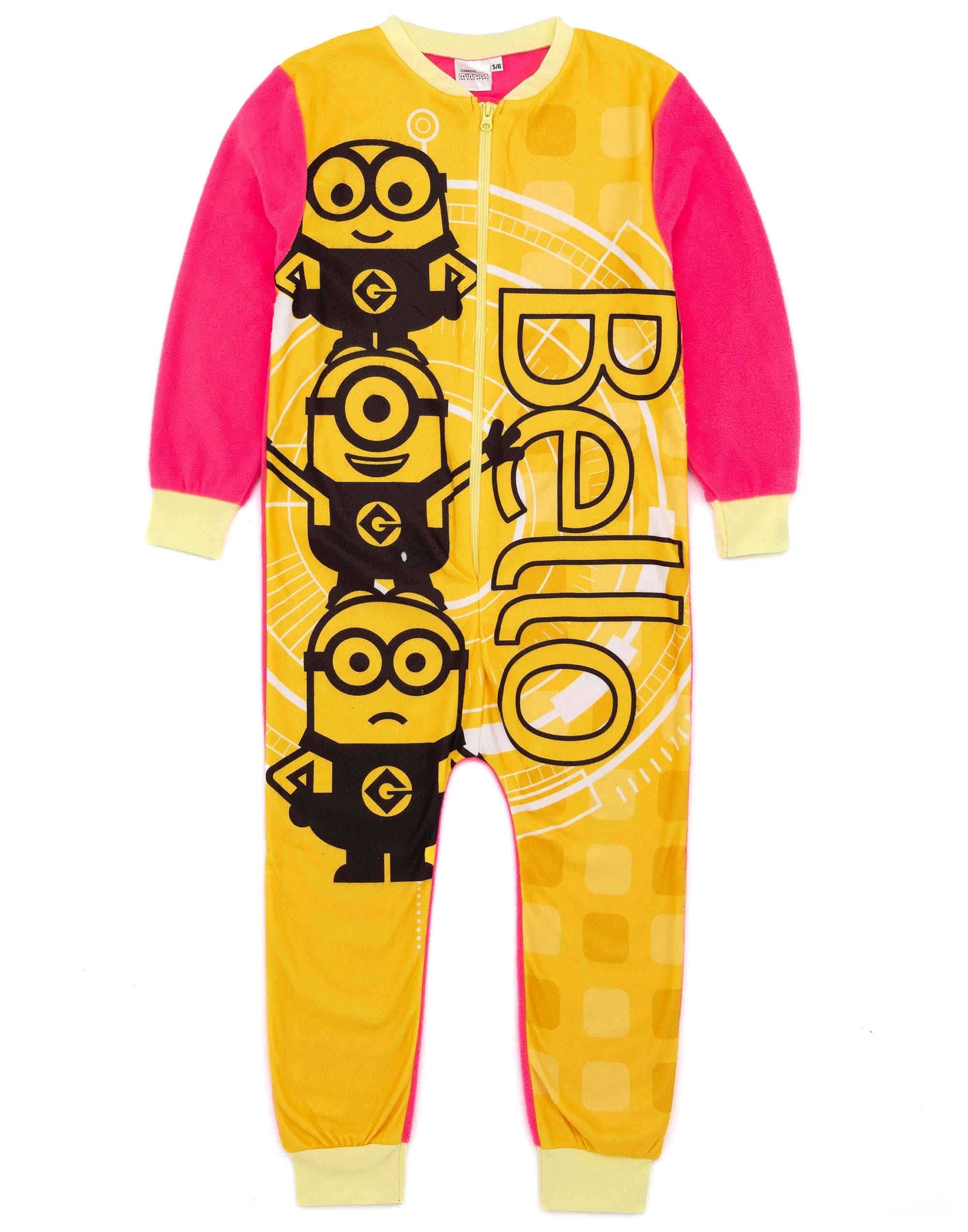 MINIONS Girls Onesie in Yellow | Kids All In One Fleece Jumpsuit Loungewear Pyjamas | Bello Fun Character Bodysuit PJs | Cosy Overall Romper Nightwear Pajama Merchandise Gift for Children