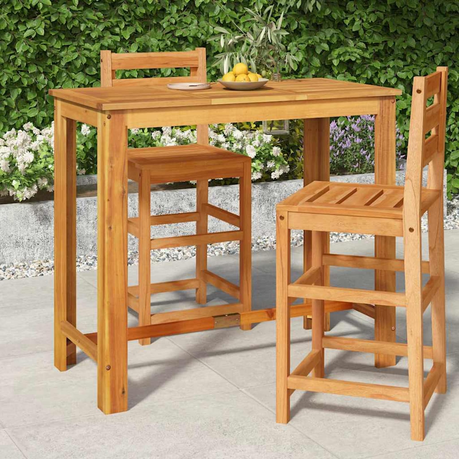 Gecheer Table de Bar Jardin en Bois d'Acacia | Design Polyvalent & Facile à Nettoyer | 120x60x105 cm