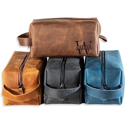 Personalized Handcrafted Leather Toiletry Bag for Men, Custom Shaving, Travel Dopp Kit, Grandpa, Dad, Husband, Father, Him, Boyfriend, Groomsmen, Birthday, Wedding, Graduation, Retirement Gifts