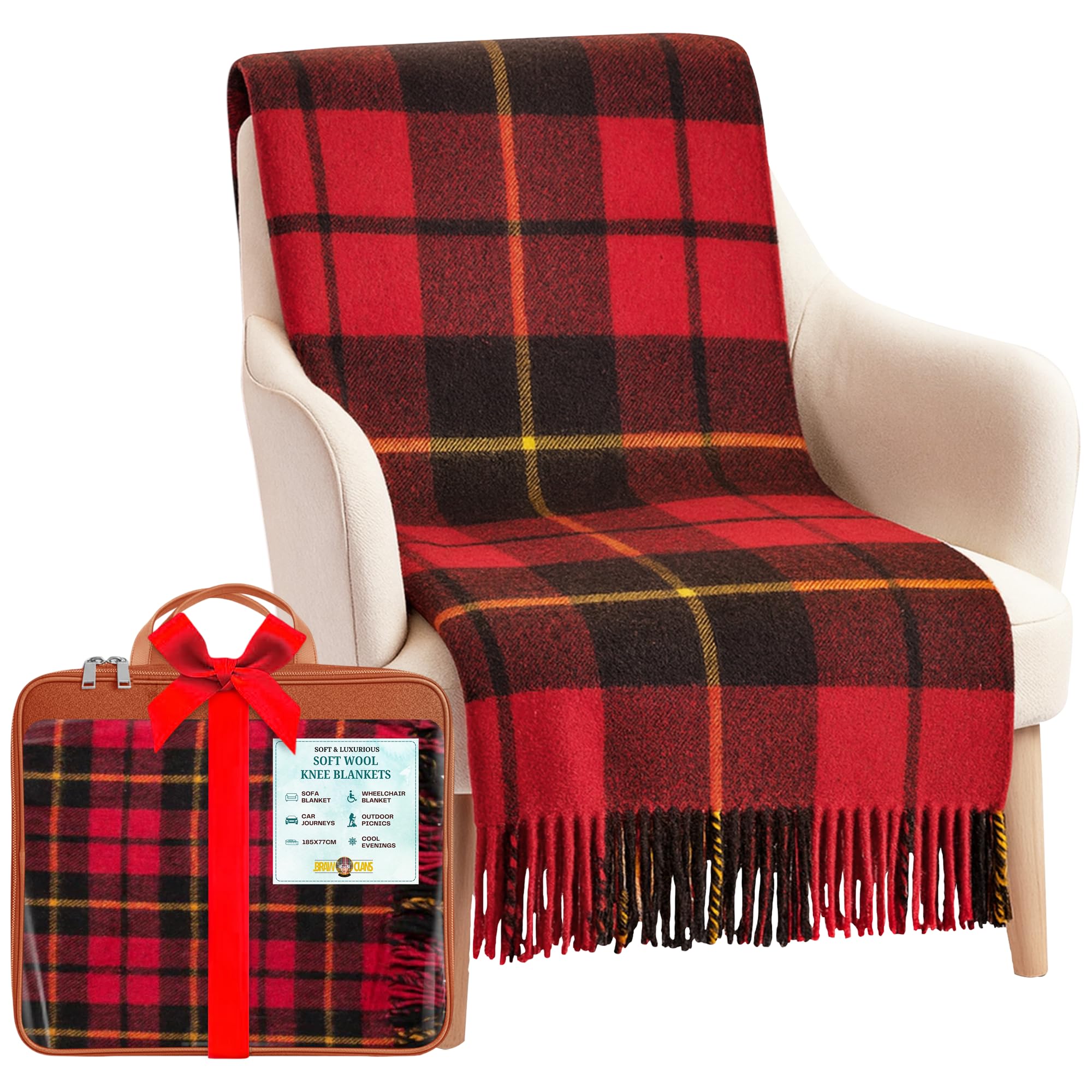 Braw Clans Tartans Wallace Soft Wool Tartan Knee Blanket Lap Throw - Lap Blanket For Sofa With Fringed Edges - Compact Travel Essentials & Car Seat Throw - Plaid