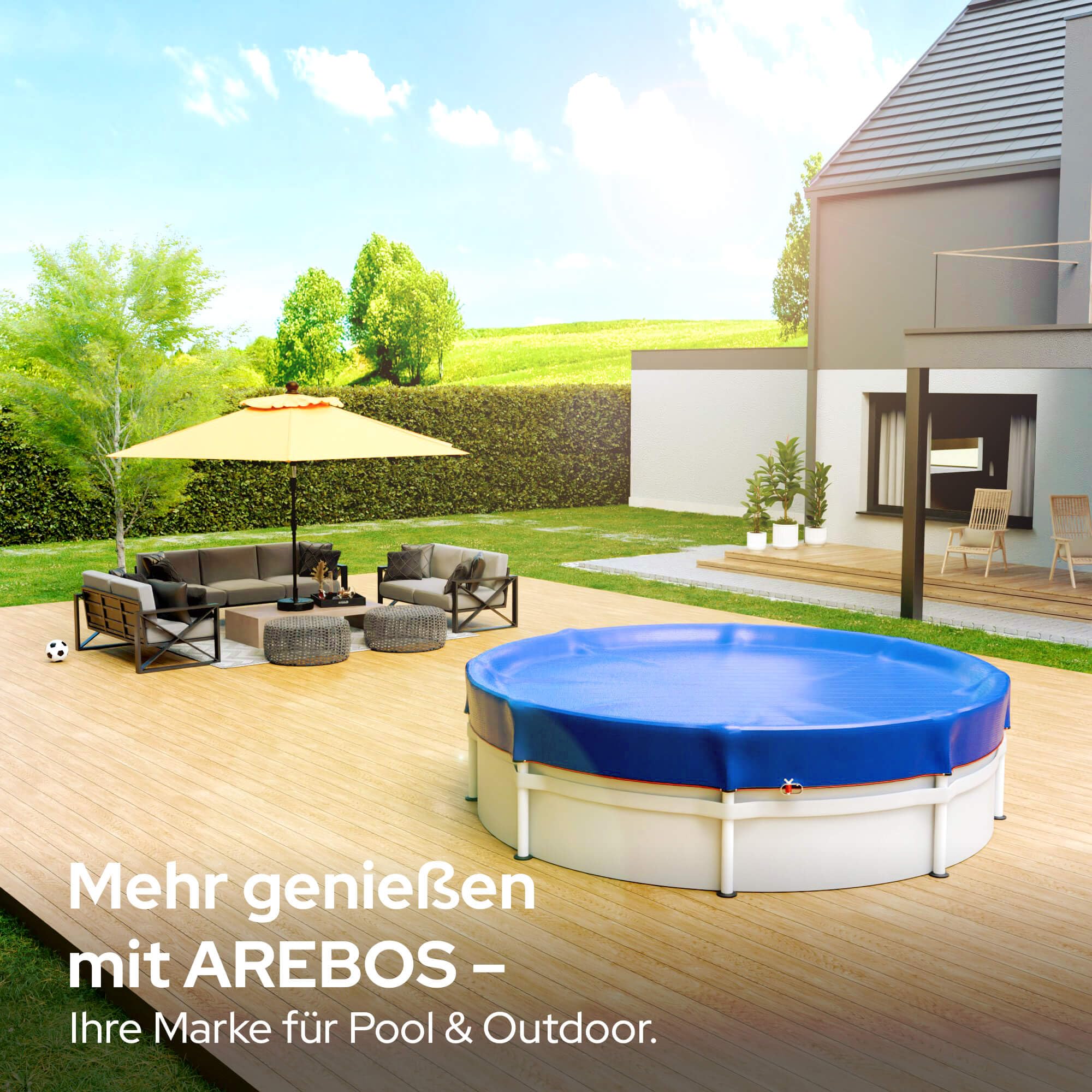 Arebos® Poolabdeckung rund Ø560 cm | 2-in-1 Poolplane aus 200g/m² PE Material | Sommer & Winter Abdeckung für Schwimmbecken | Solarplane Pool Plane | geeignet für Pools mit Ø 460-500 cm