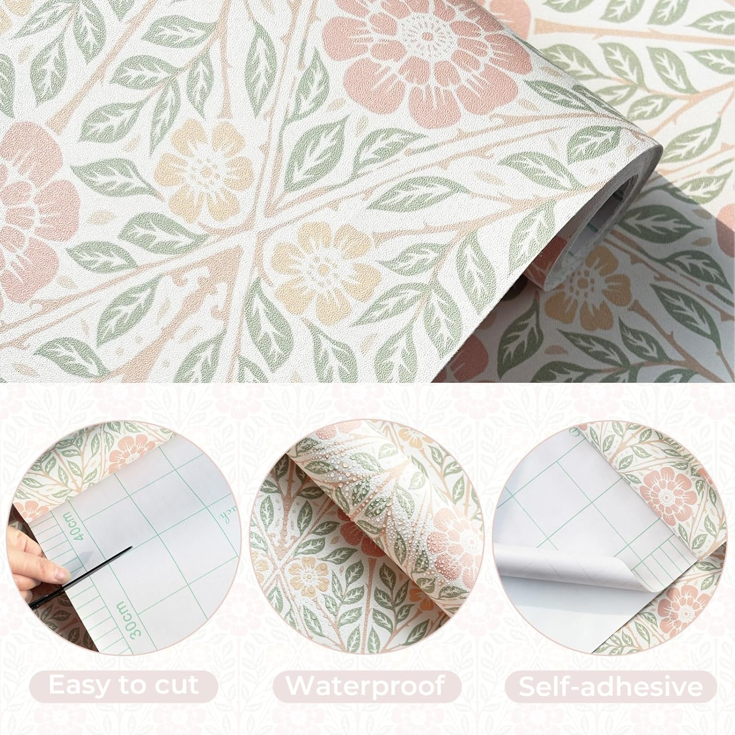 YXTII Floral Peel and Stick Wallpaper, 17.3" x 78.7" French Pastoral Romance Wall Paper Removable Self Adhesive Wallpaper for Bedroom Bathroom Decorative Shelf